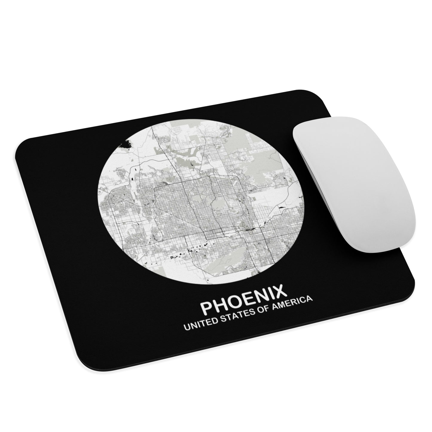 Phoenix Circular White Map Mouse Pad