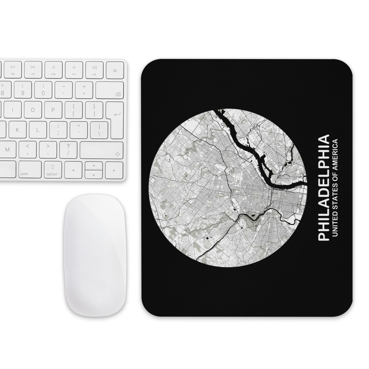 Philadelphia Circular White Map Mouse Pad