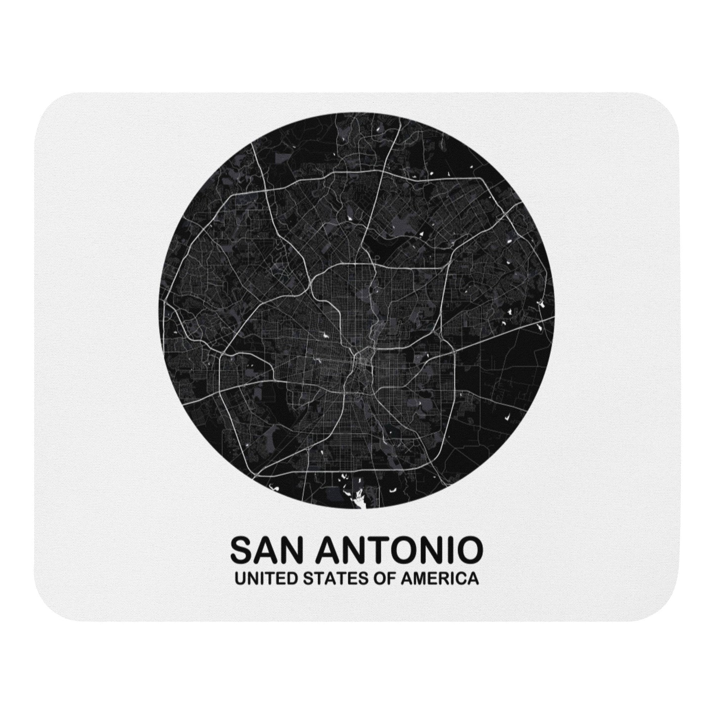 San Antonio Circular Black Map Mouse Pad