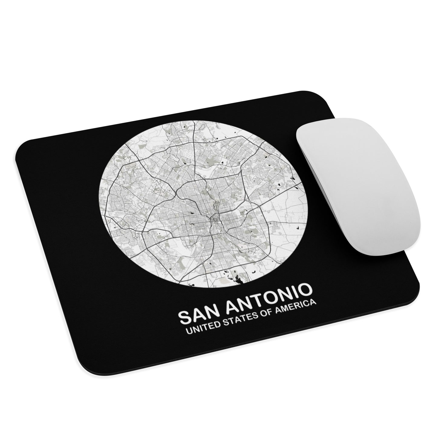 San Antonio Circular White Map Mouse Pad