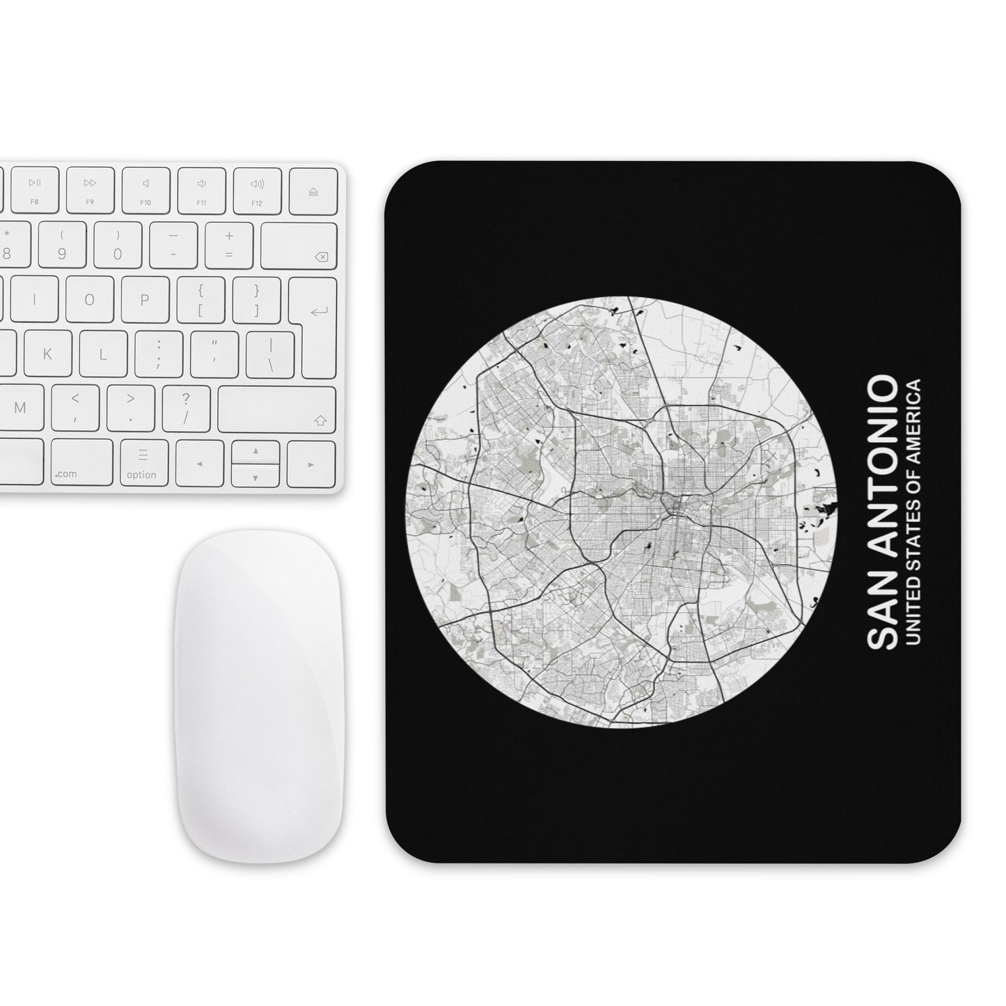 San Antonio Circular White Map Mouse Pad