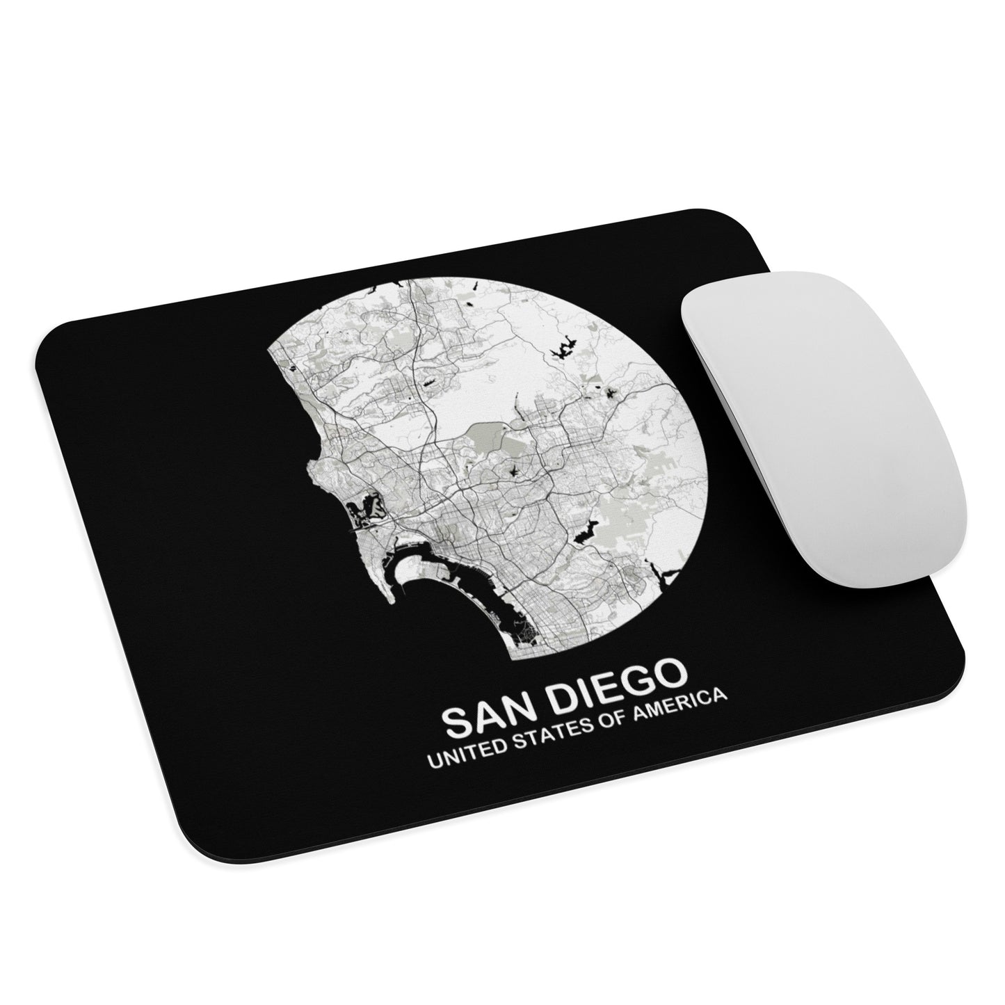 San Diego Circular White Map Mouse Pad