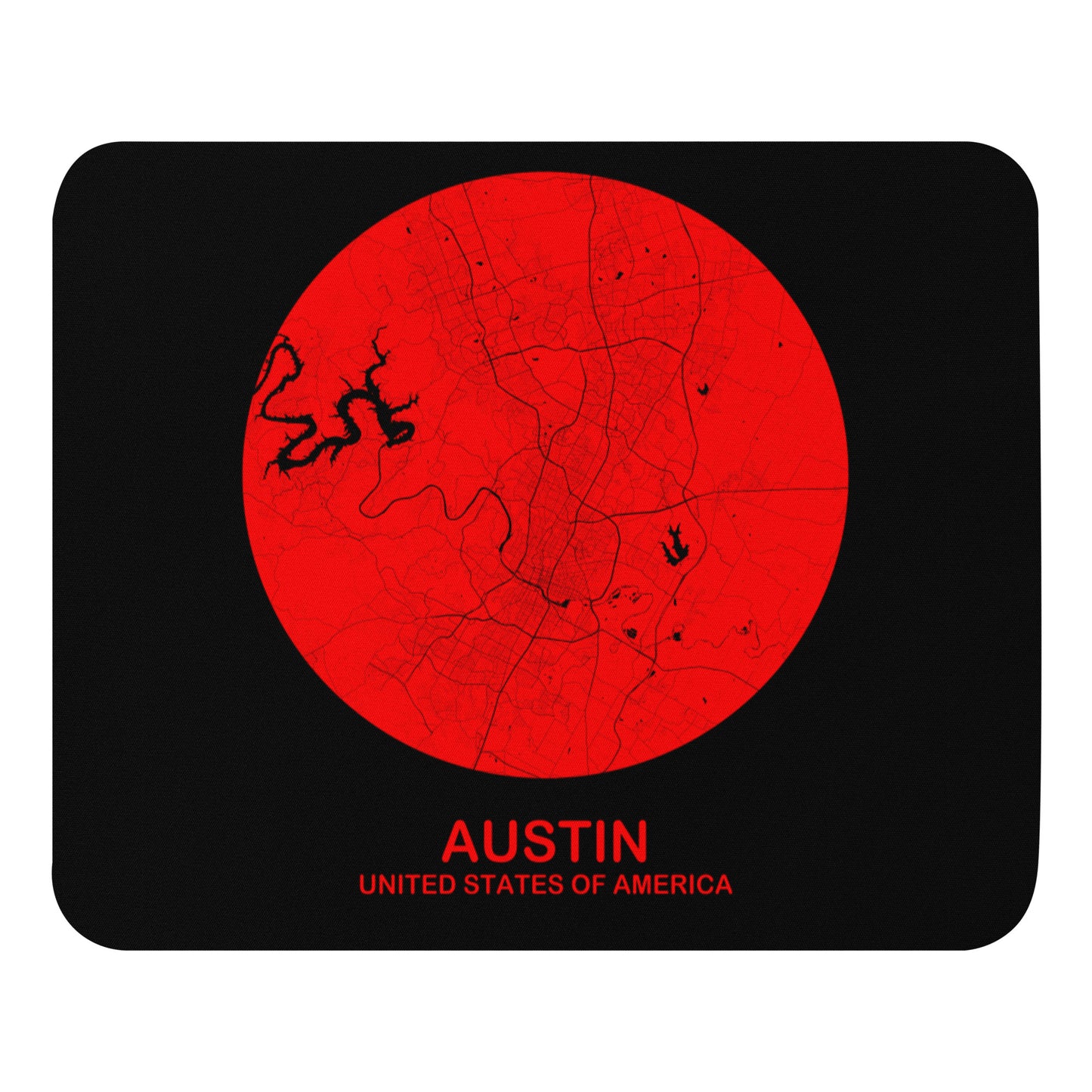 Austin Circular Red Map Mouse Pad