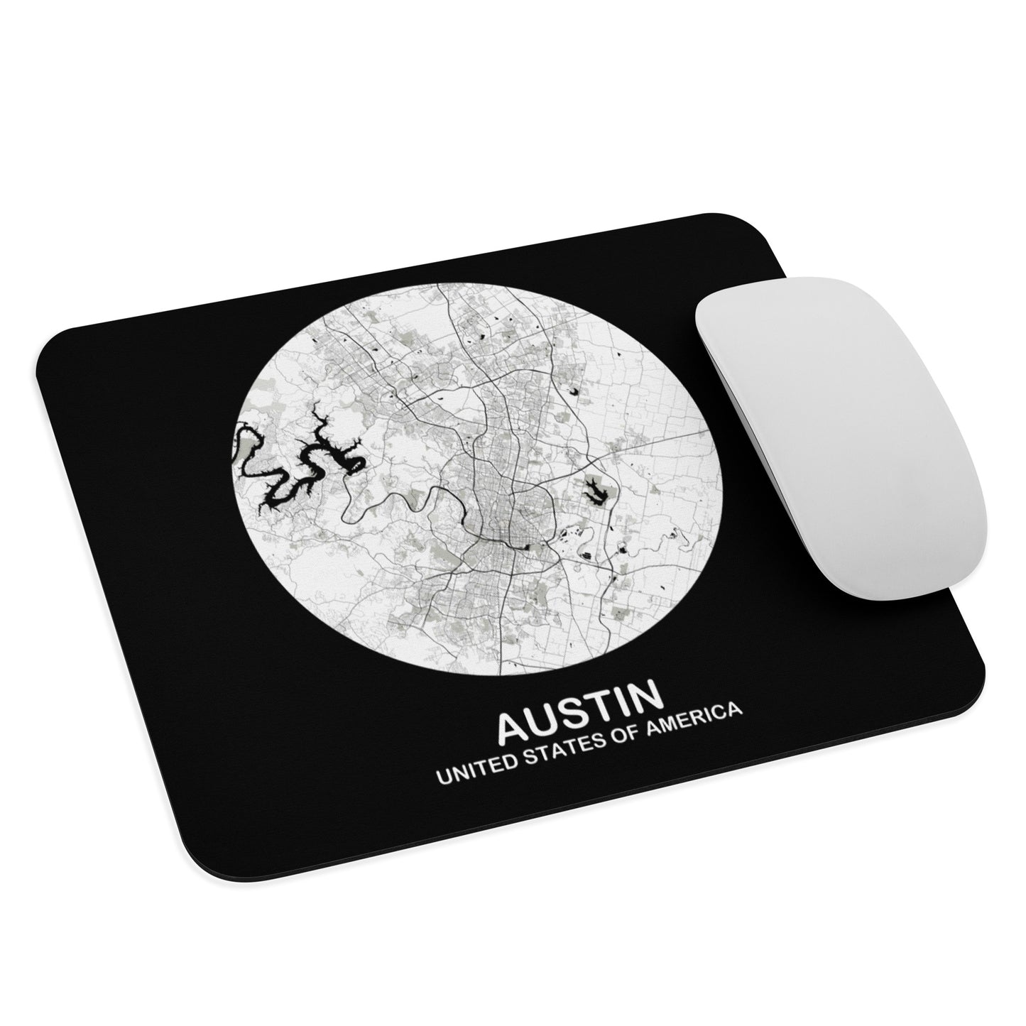 Austin Circular White Map Mouse Pad