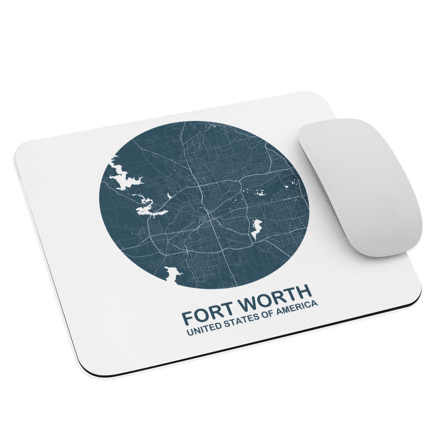 Fort Worth Circular Blue Map Mouse Pad