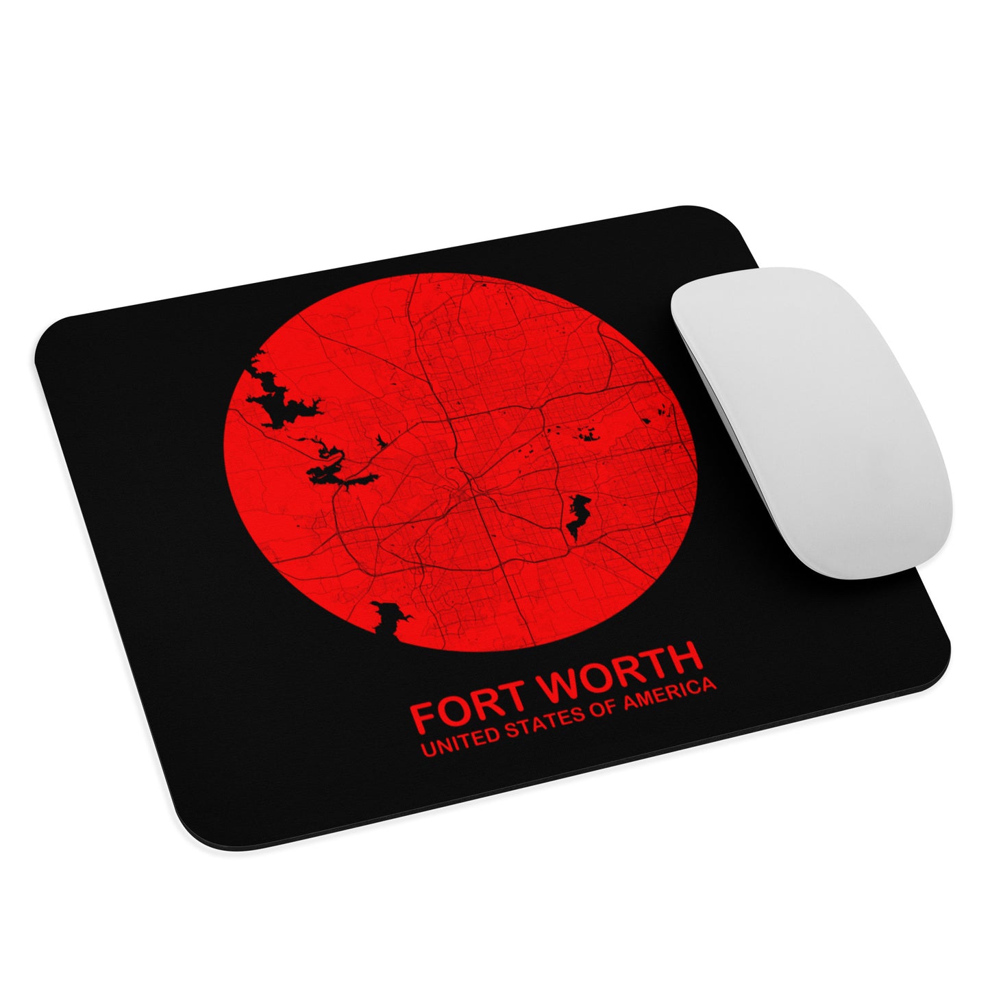 Fort Worth Circular Red Map Mouse Pad