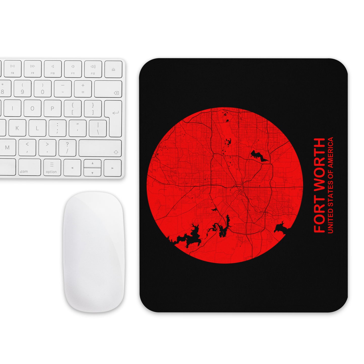 Fort Worth Circular Red Map Mouse Pad