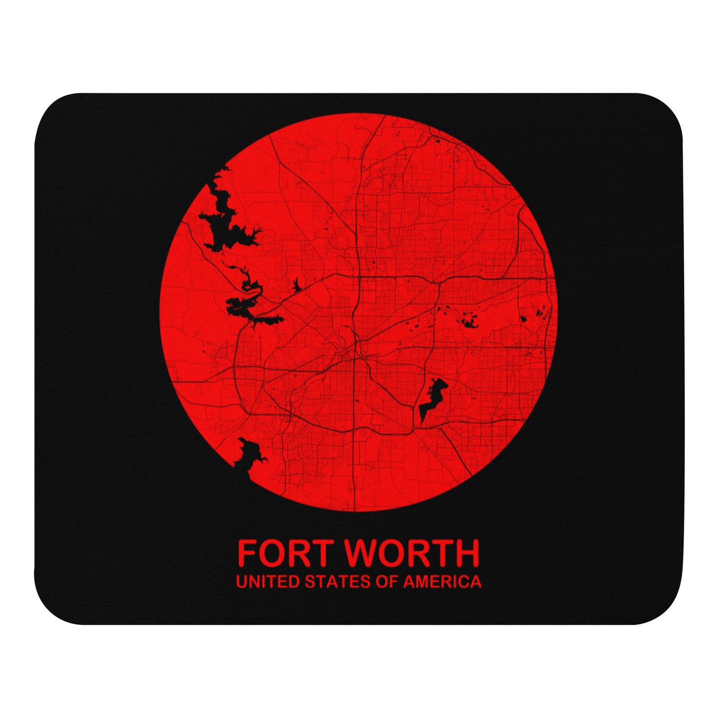 Fort Worth Circular Red Map Mouse Pad