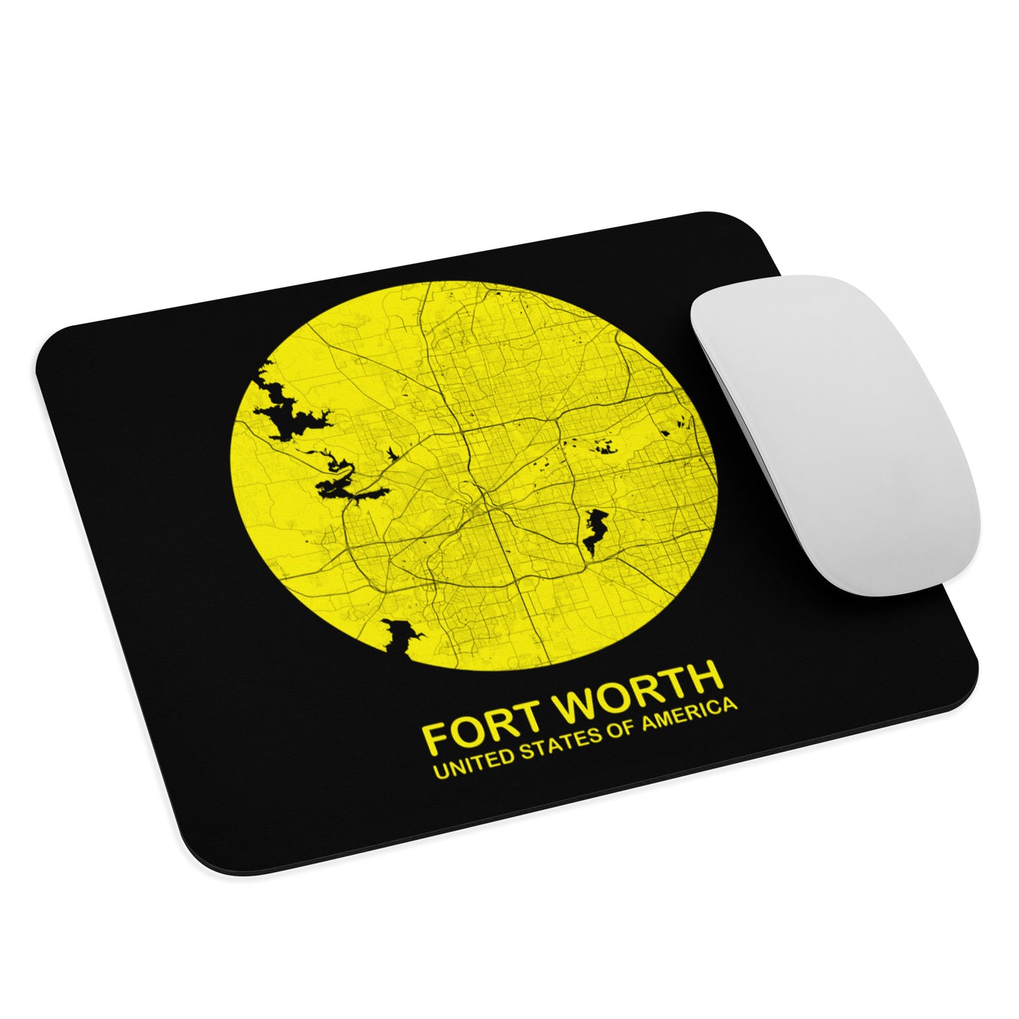 Fort Worth Circular Yellow Map Mouse Pad