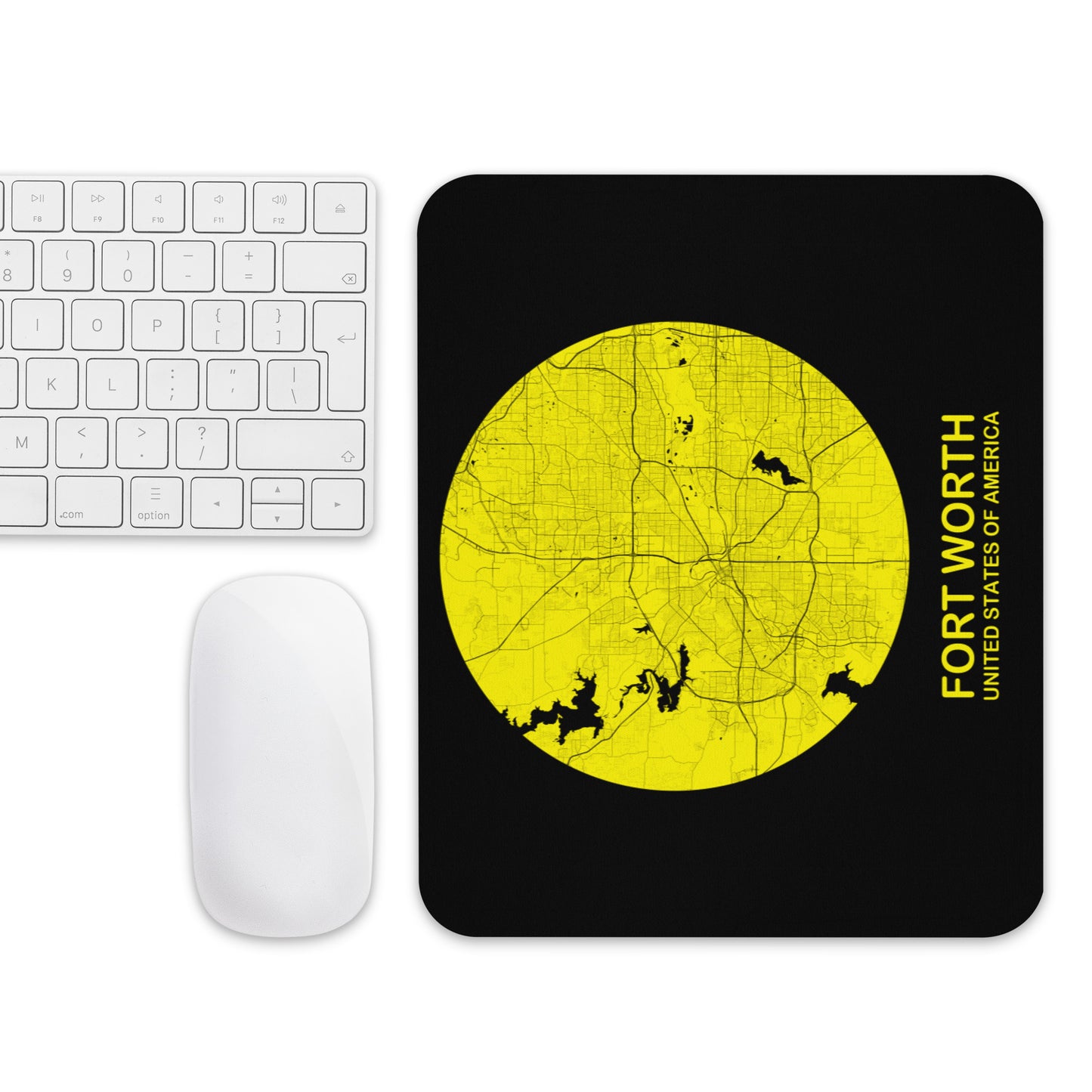 Fort Worth Circular Yellow Map Mouse Pad