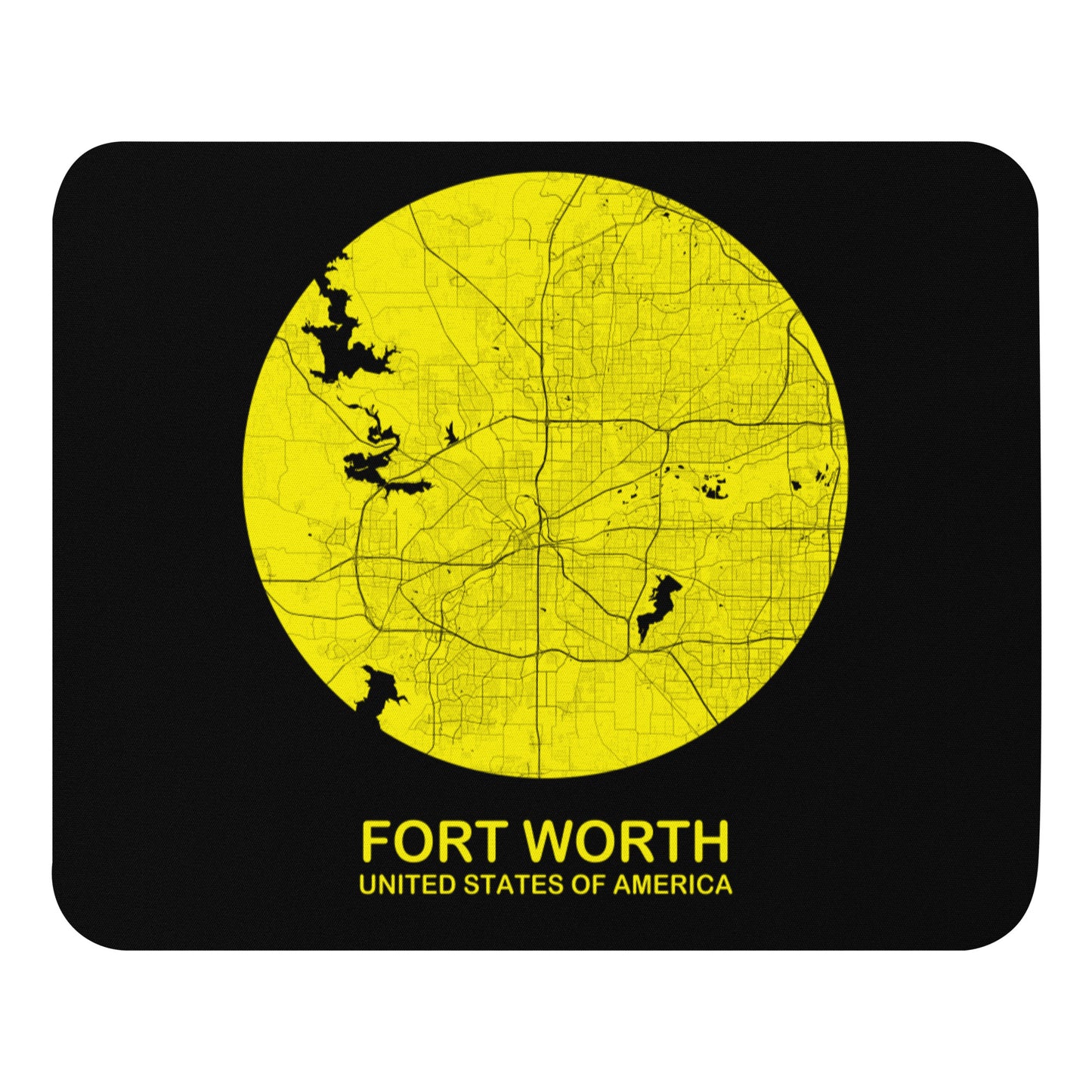 Fort Worth Circular Yellow Map Mouse Pad