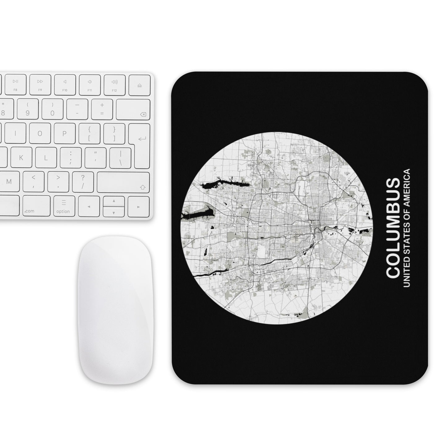 Columbus Circular White Map Mouse Pad