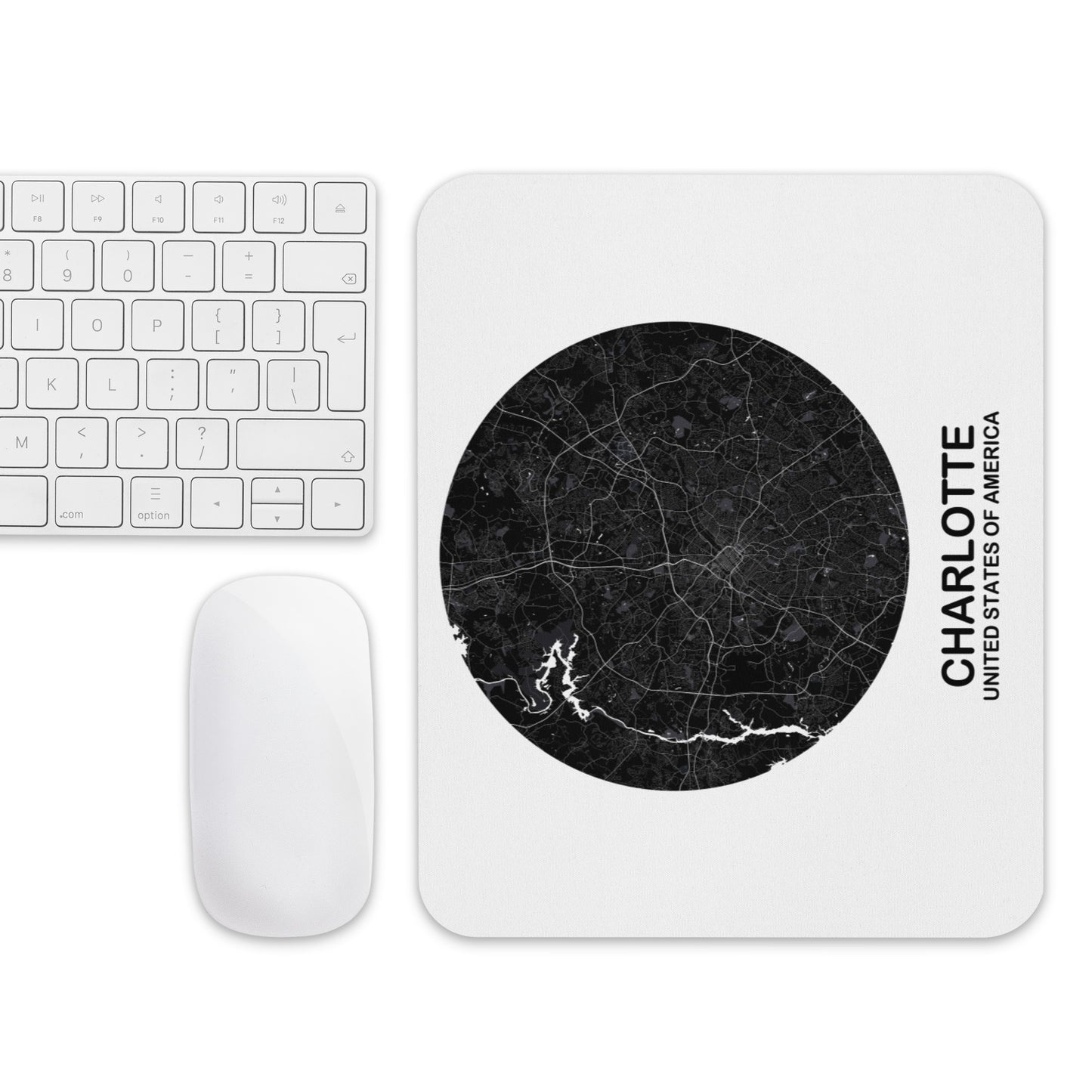 Charlotte Circular Black Map Mouse Pad