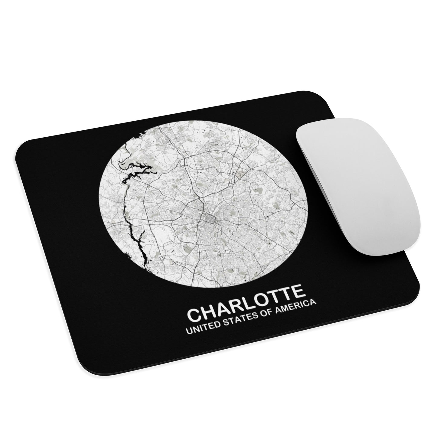 Charlotte Circular White Map Mouse Pad