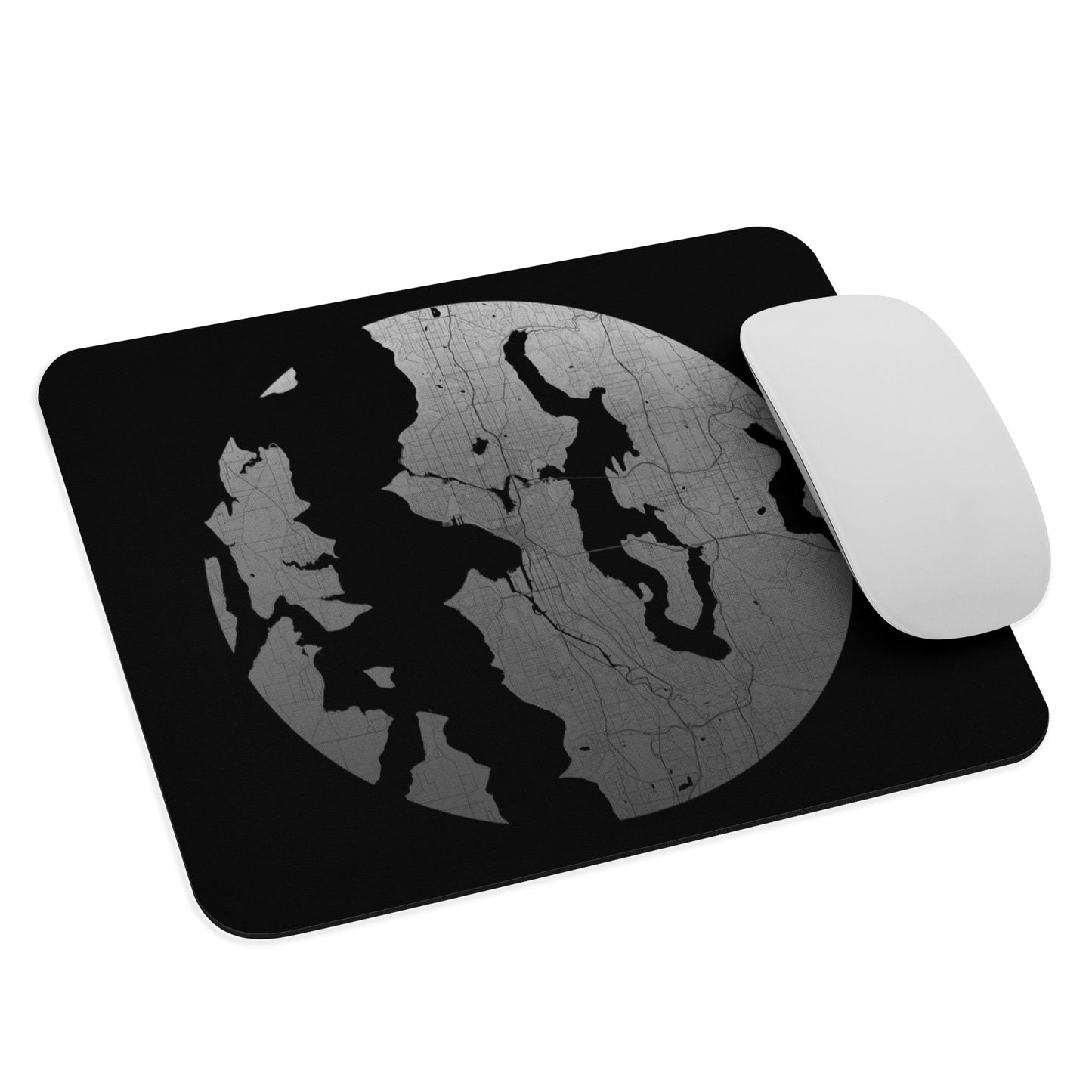 Seattle Silver on Black Map Mouse Pad