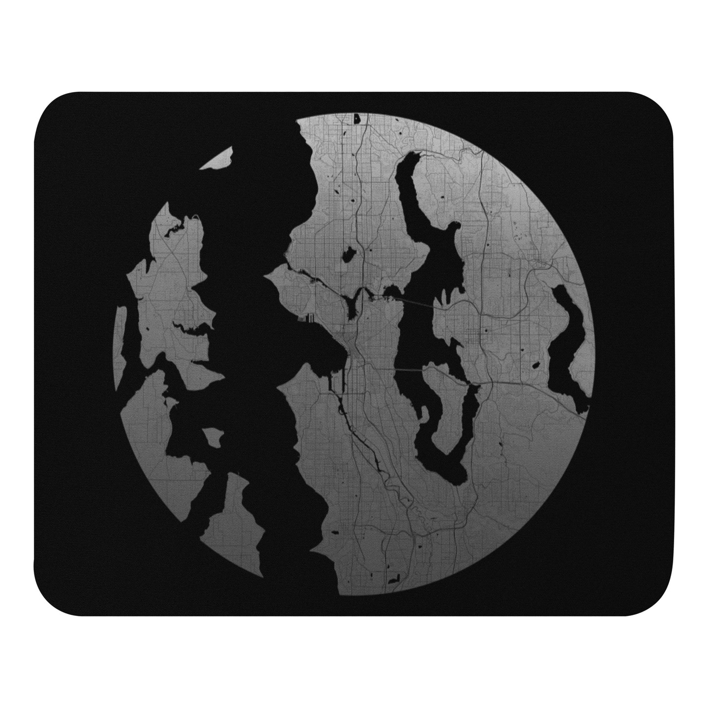 Seattle Silver on Black Map Mouse Pad