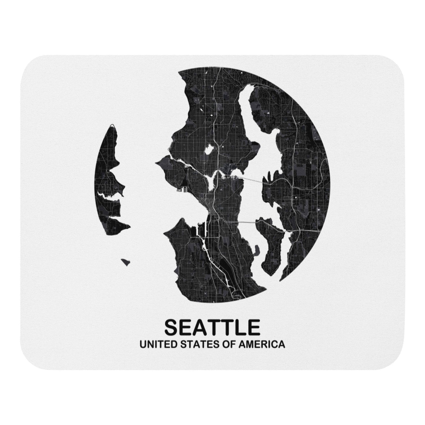 Seattle Circular Black Map Mouse Pad