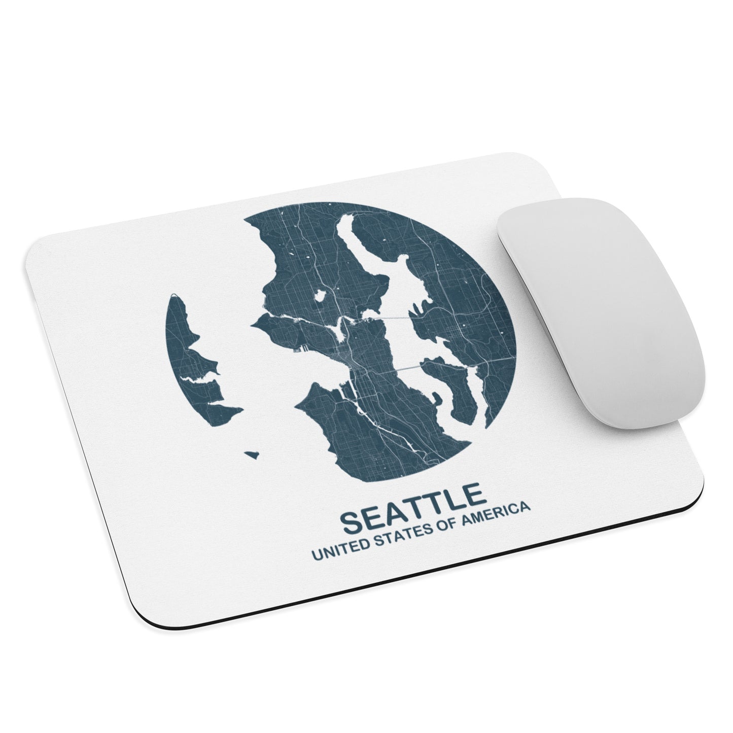 Seattle Circular Blue Map Mouse Pad