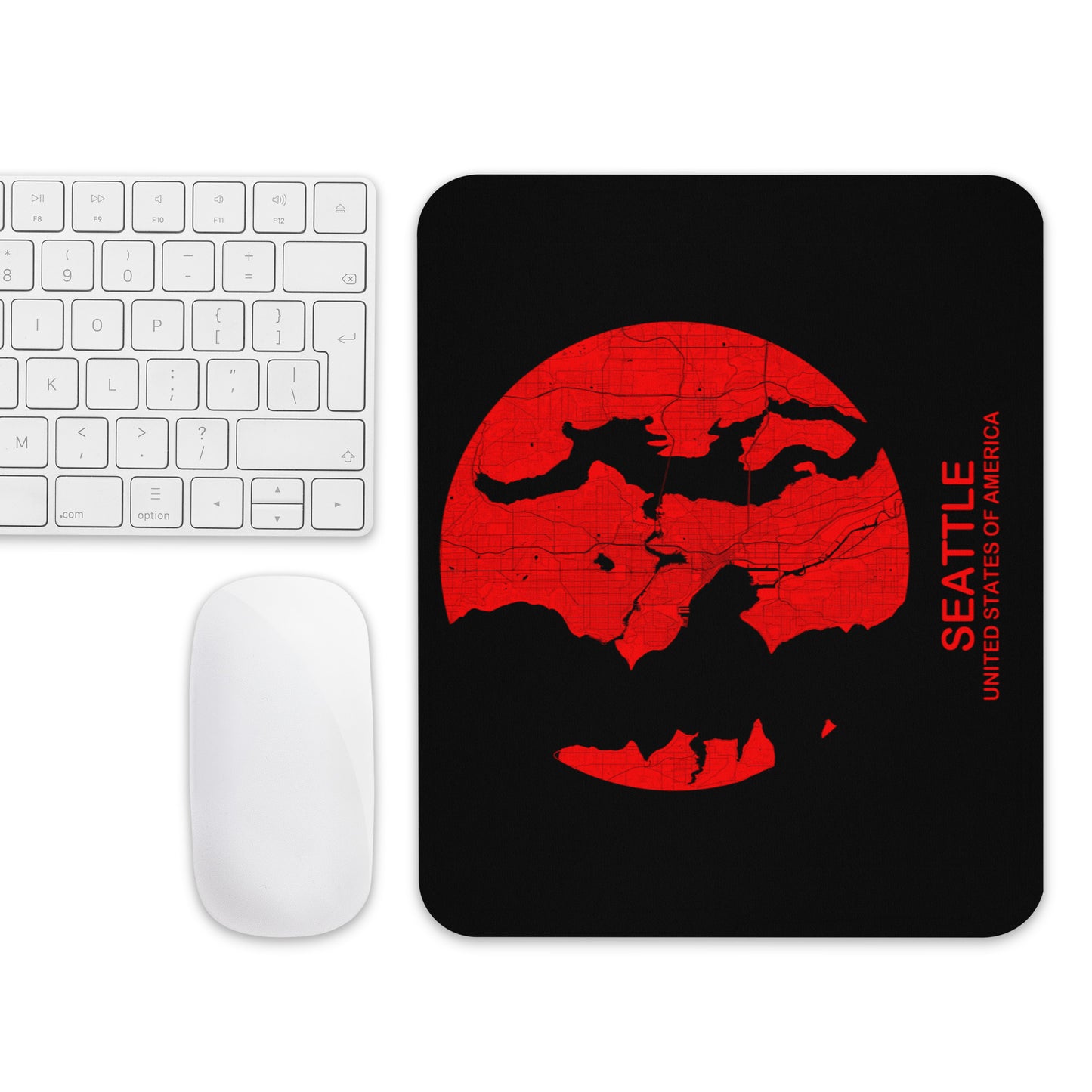 Seattle Circular Red Map Mouse Pad