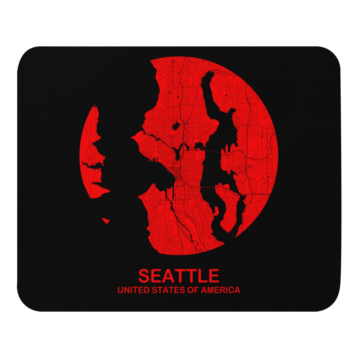 Seattle Circular Red Map Mouse Pad