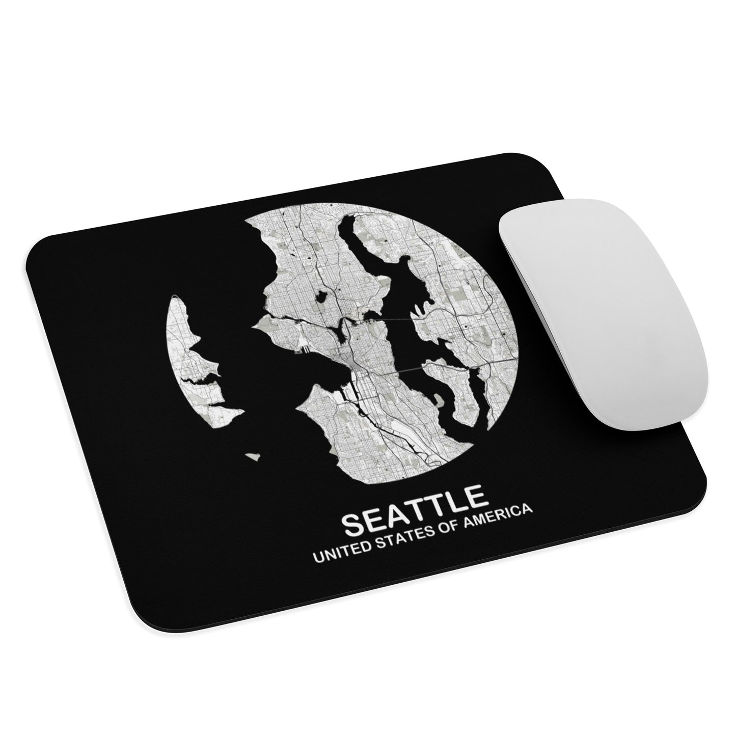 Seattle Circular White Map Mouse Pad