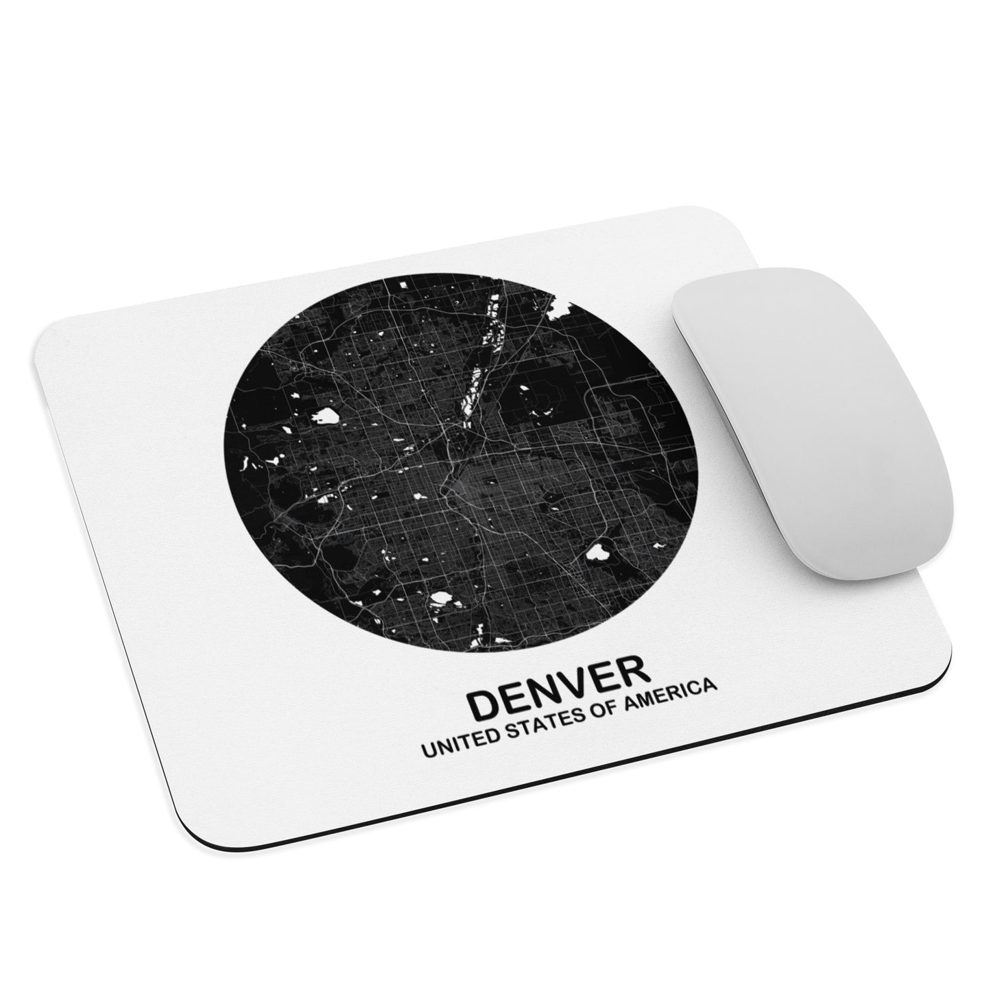 Denver Circular Black Map Mouse Pad