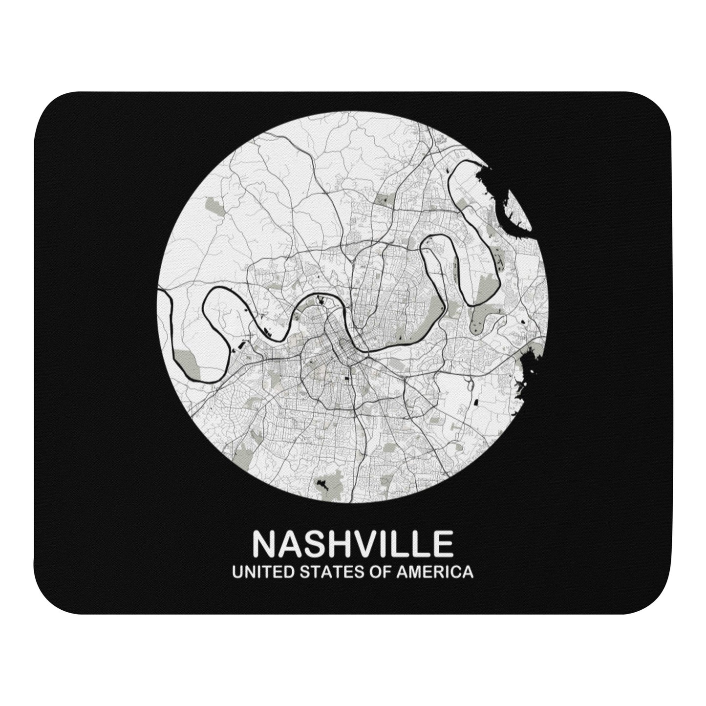 Nashville Circular White Map Mouse Pad