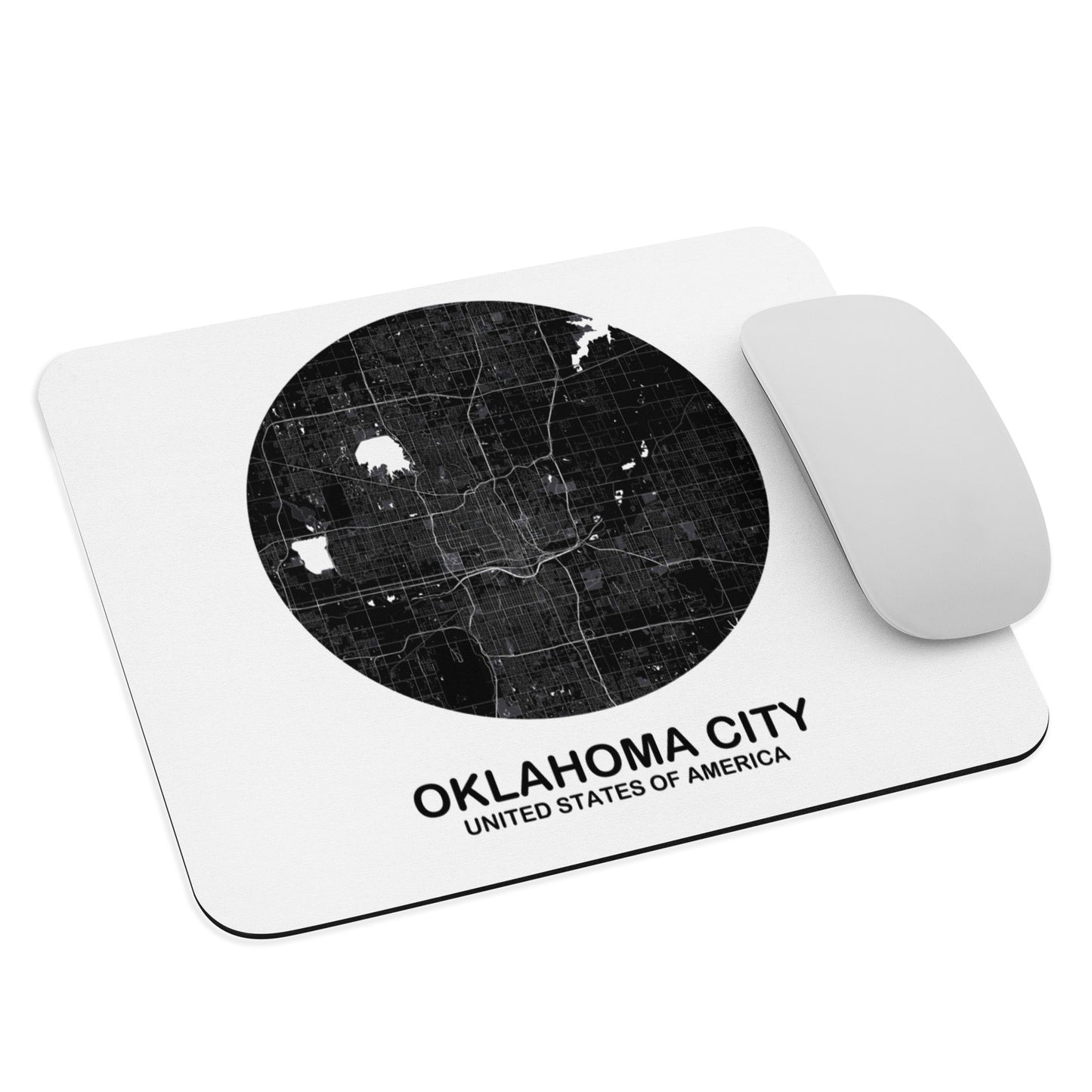 Oklahoma City Circular Black Map Mouse Pad