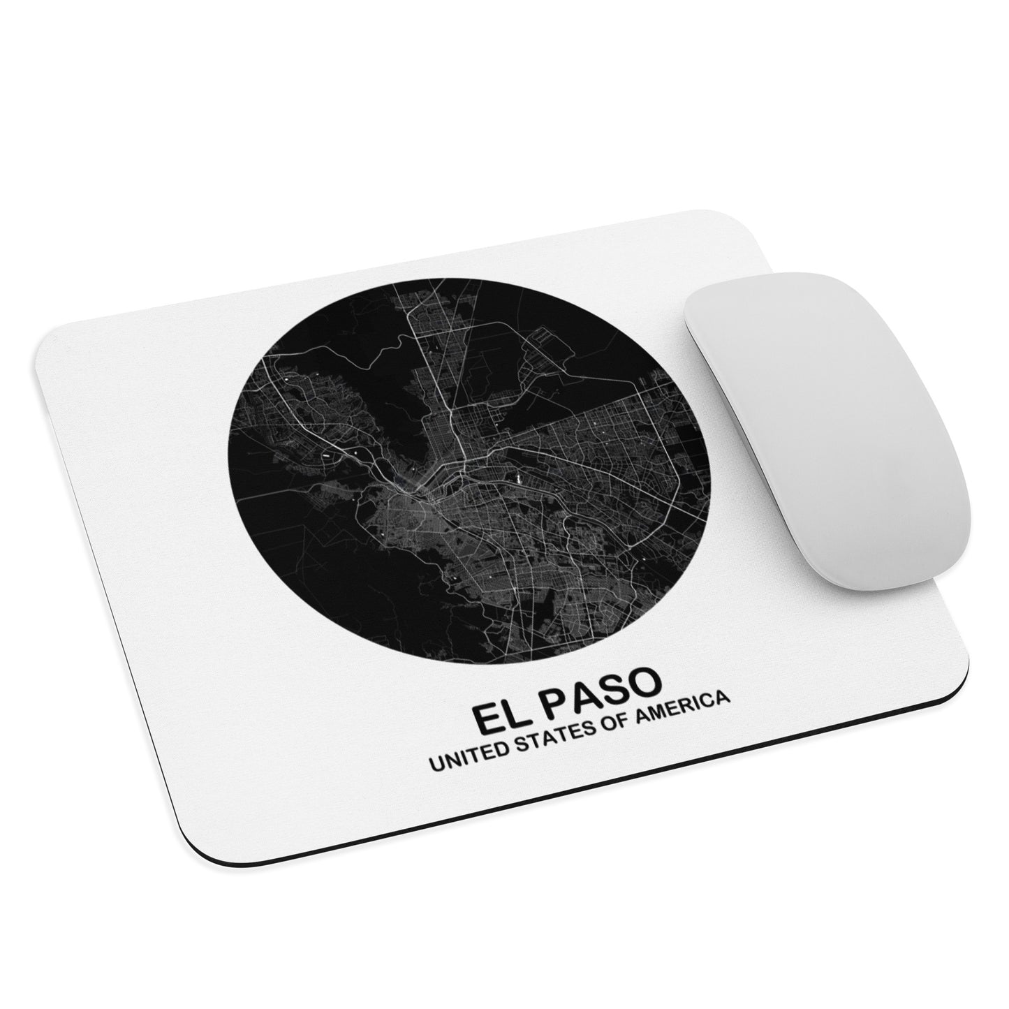 El Paso Circular Black Map Mouse Pad