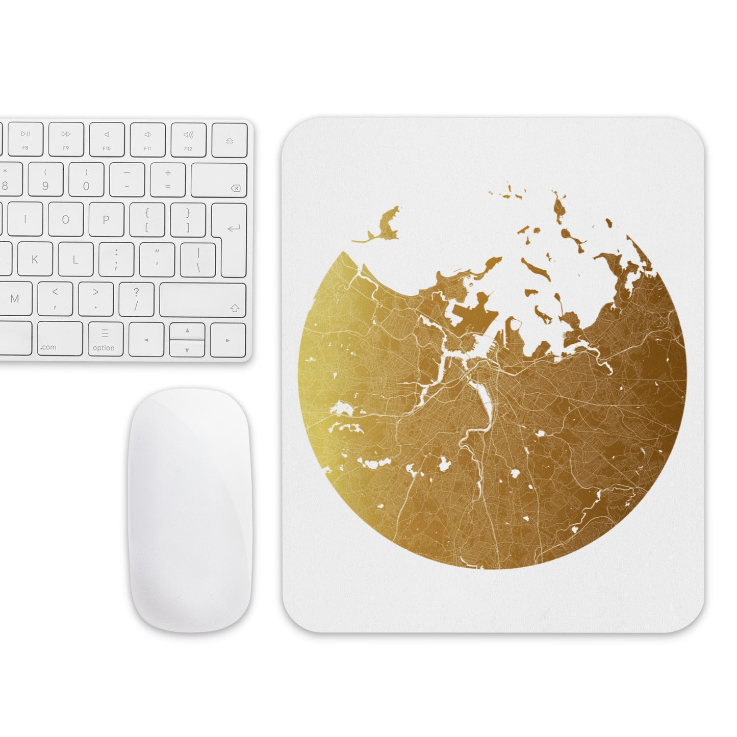 Boston Gold on White Map Mouse Pad