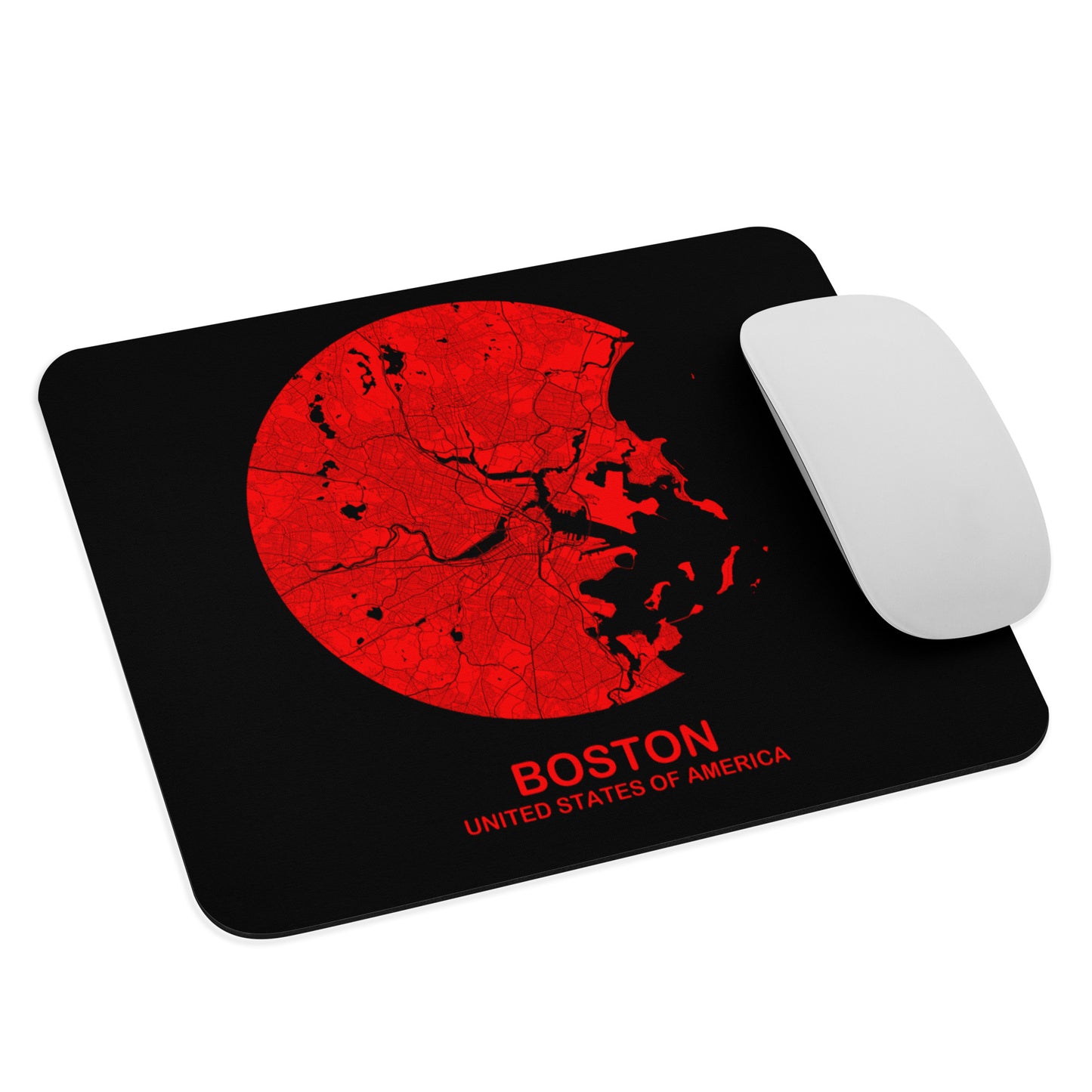 Boston Circular Red Map Mouse Pad