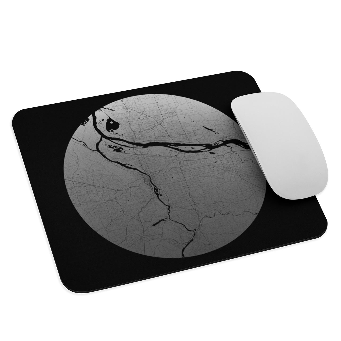 Portland Silver on Black Map Mouse Pad