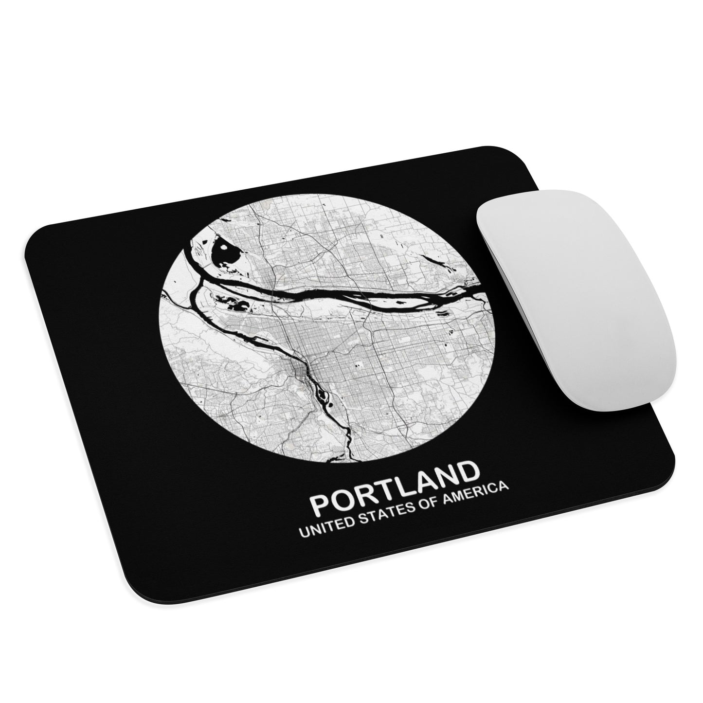 Portland Circular White Map Mouse Pad