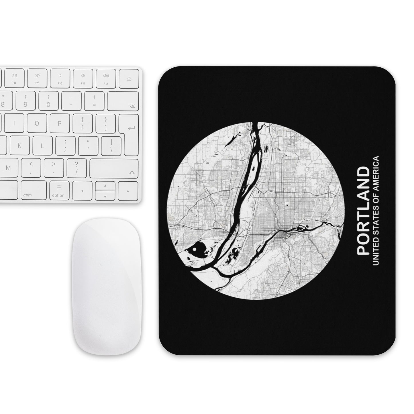 Portland Circular White Map Mouse Pad