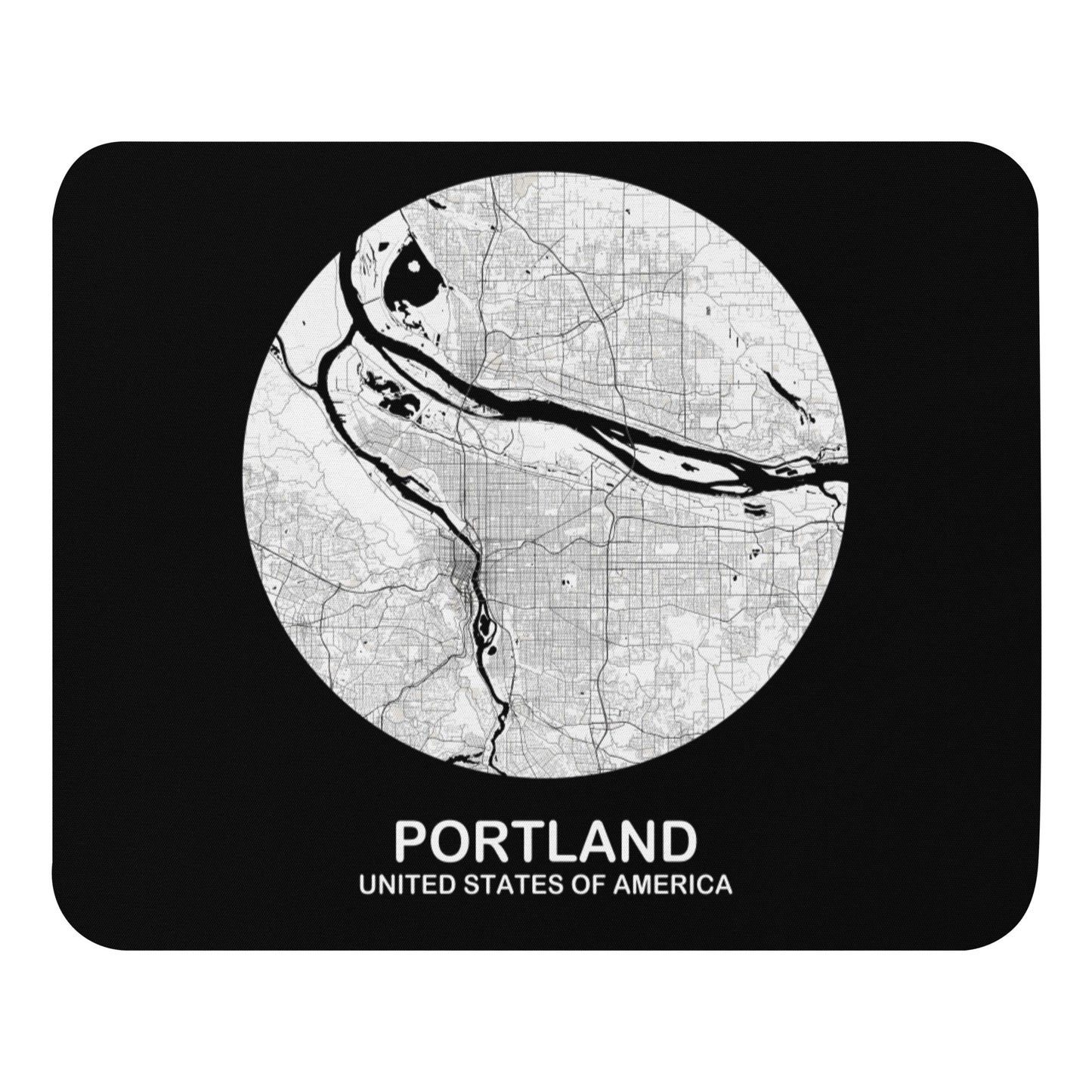 Portland Circular White Map Mouse Pad