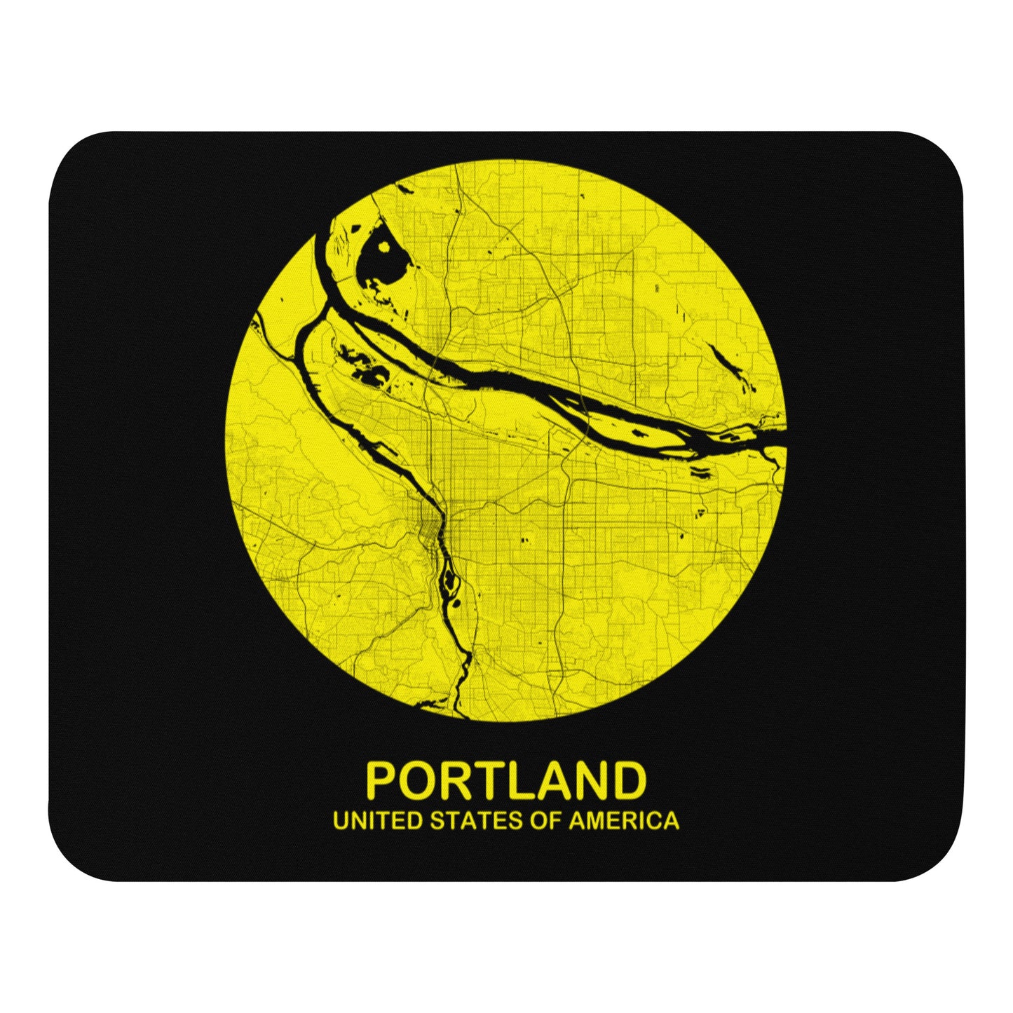 Portland Circular Yellow Map Mouse Pad