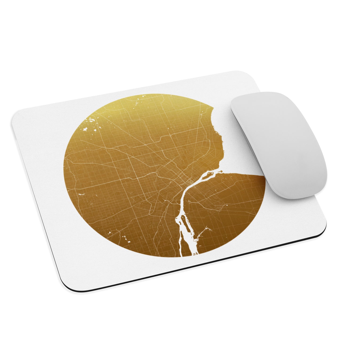 Detroit Gold on White Map Mouse Pad