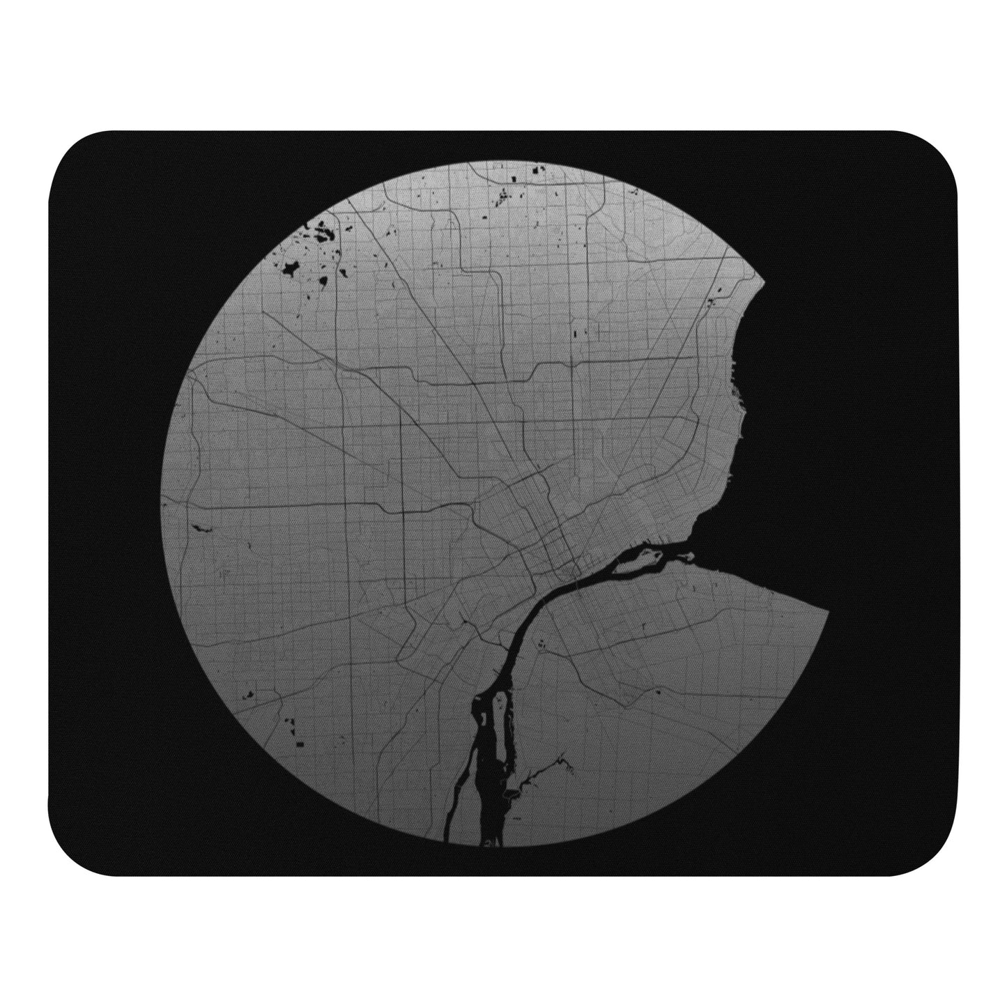 Detroit Silver on Black Map Mouse Pad