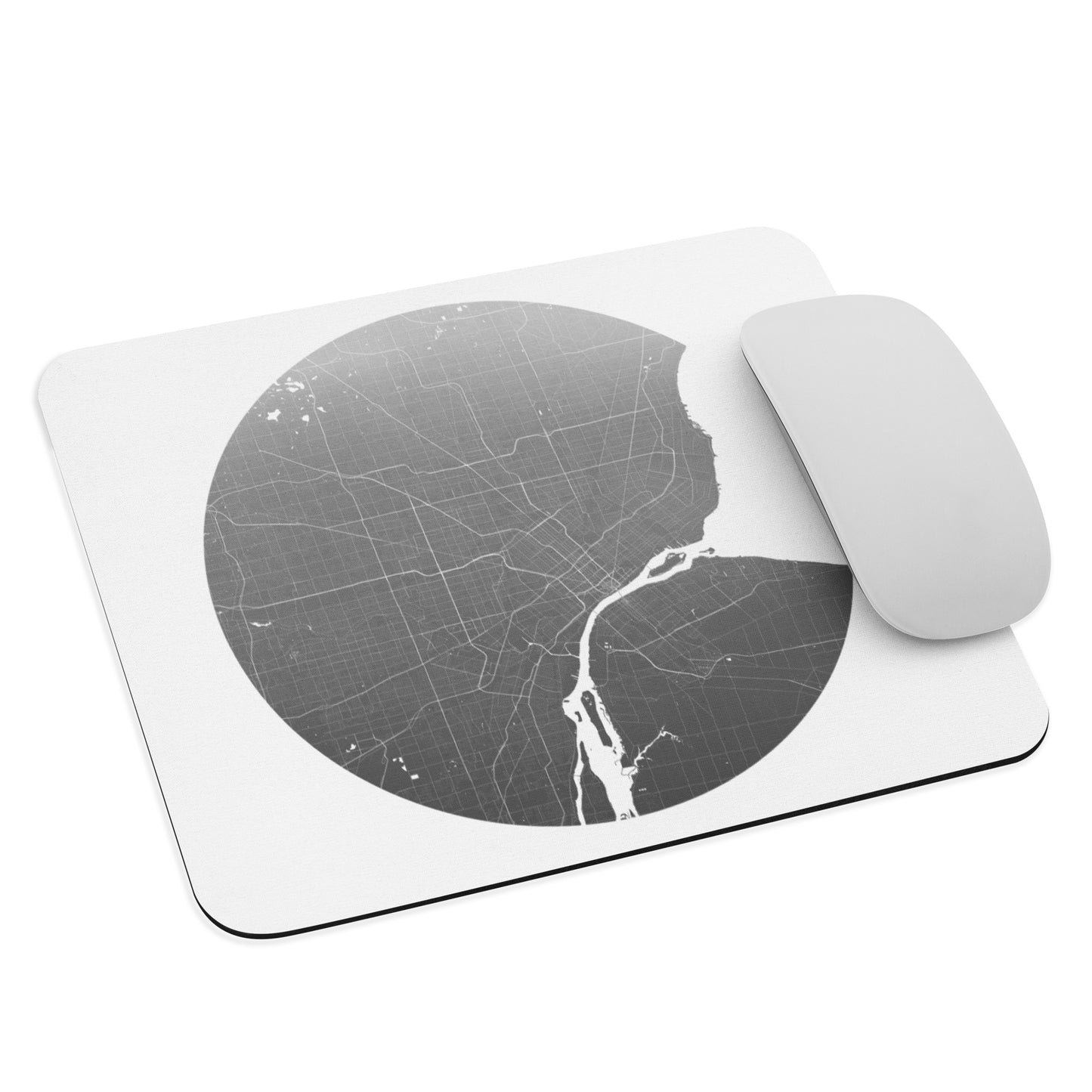 Detroit Silver on White Map Mouse Pad