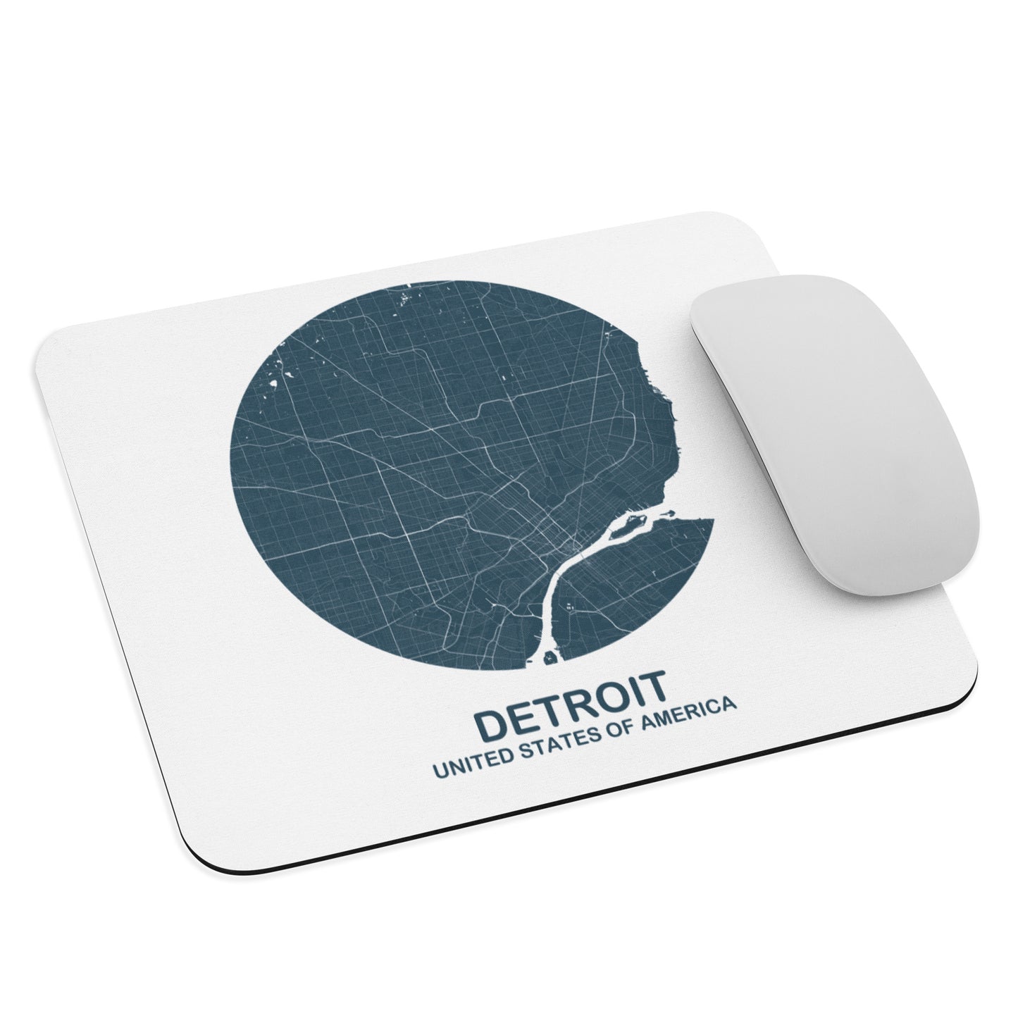 Detroit Circular Blue Map Mouse Pad