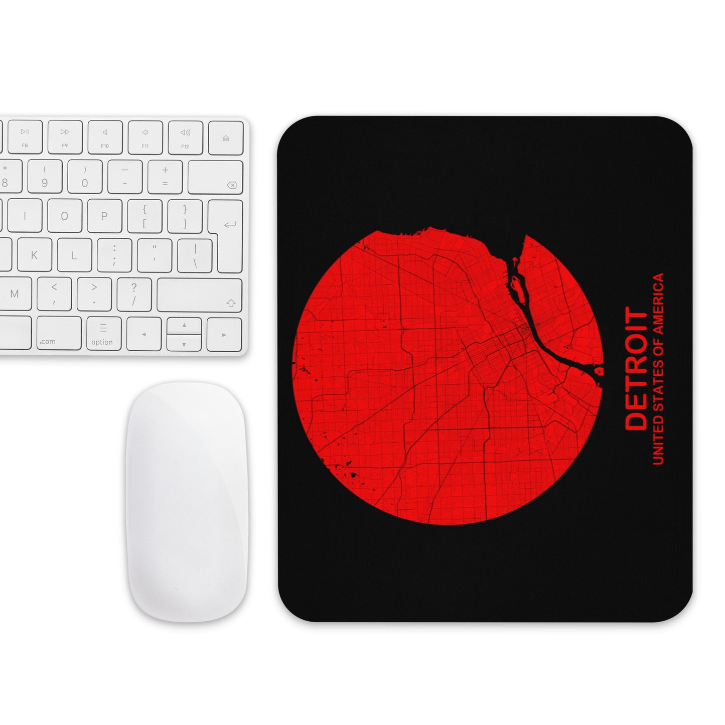 Detroit Circular Red Map Mouse Pad