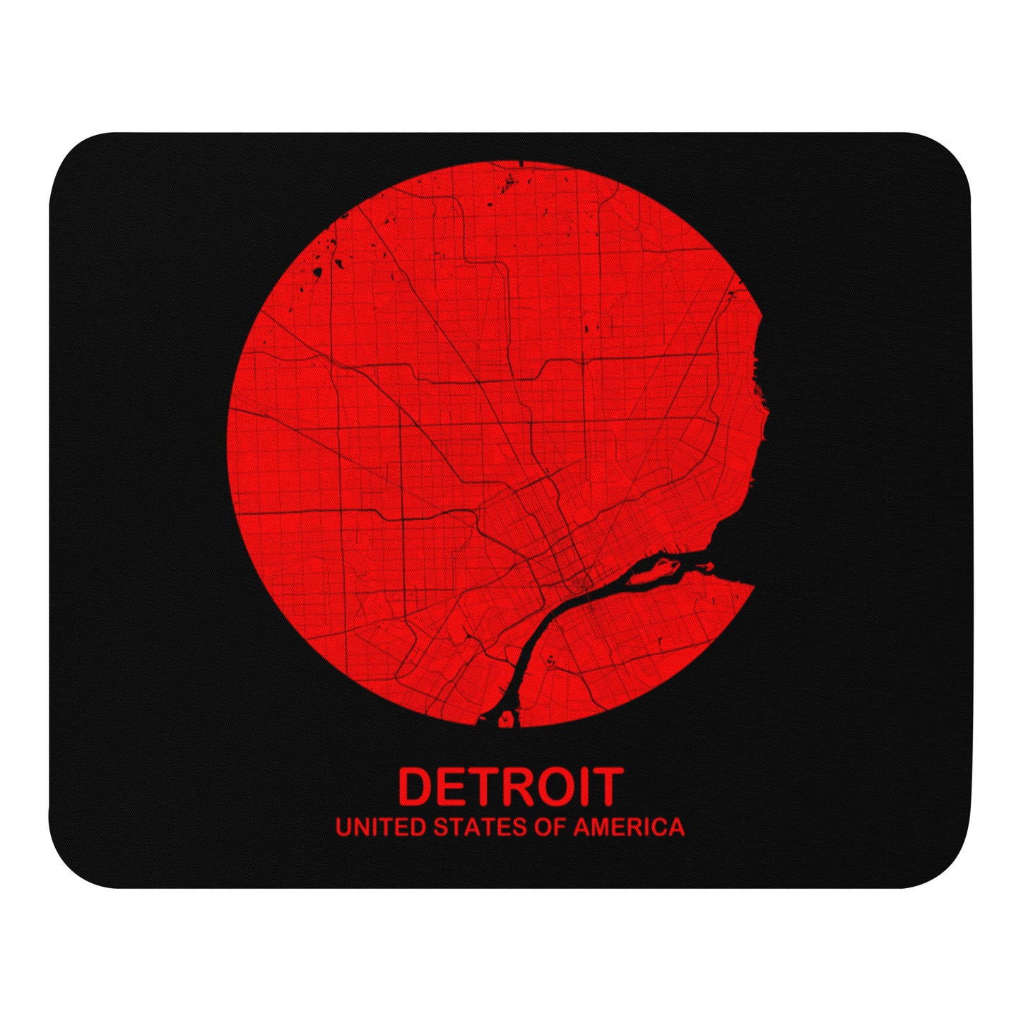 Detroit Circular Red Map Mouse Pad