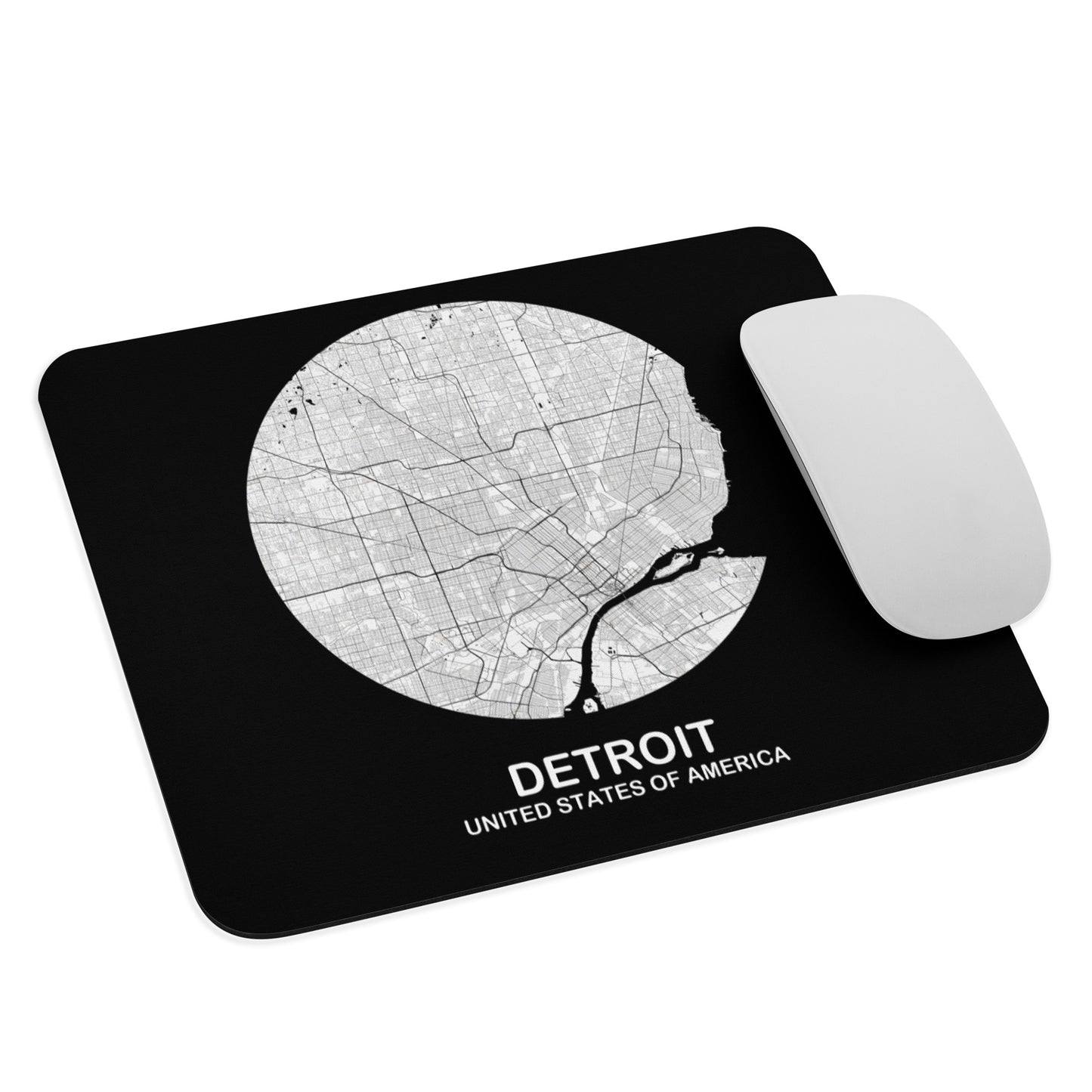 Detroit Circular White Map Mouse Pad