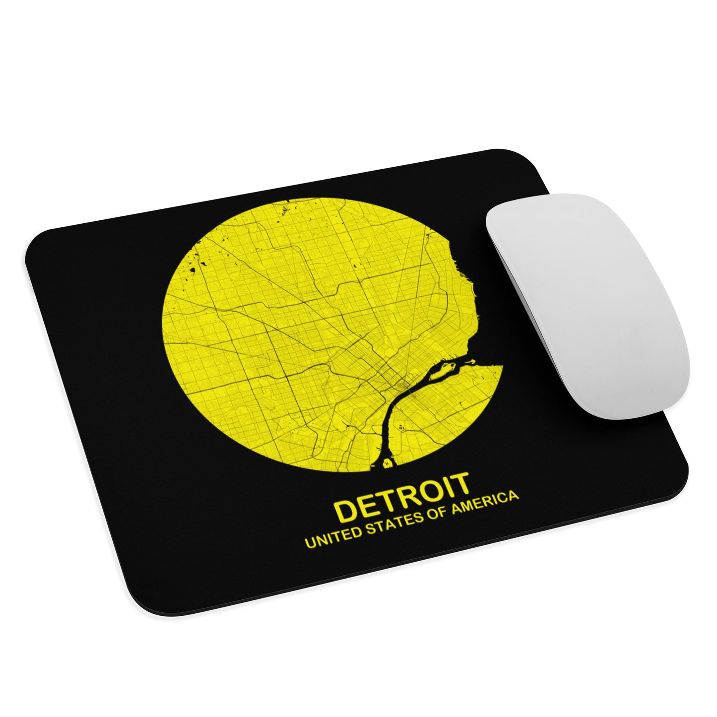 Detroit Circular Yellow Map Mouse Pad