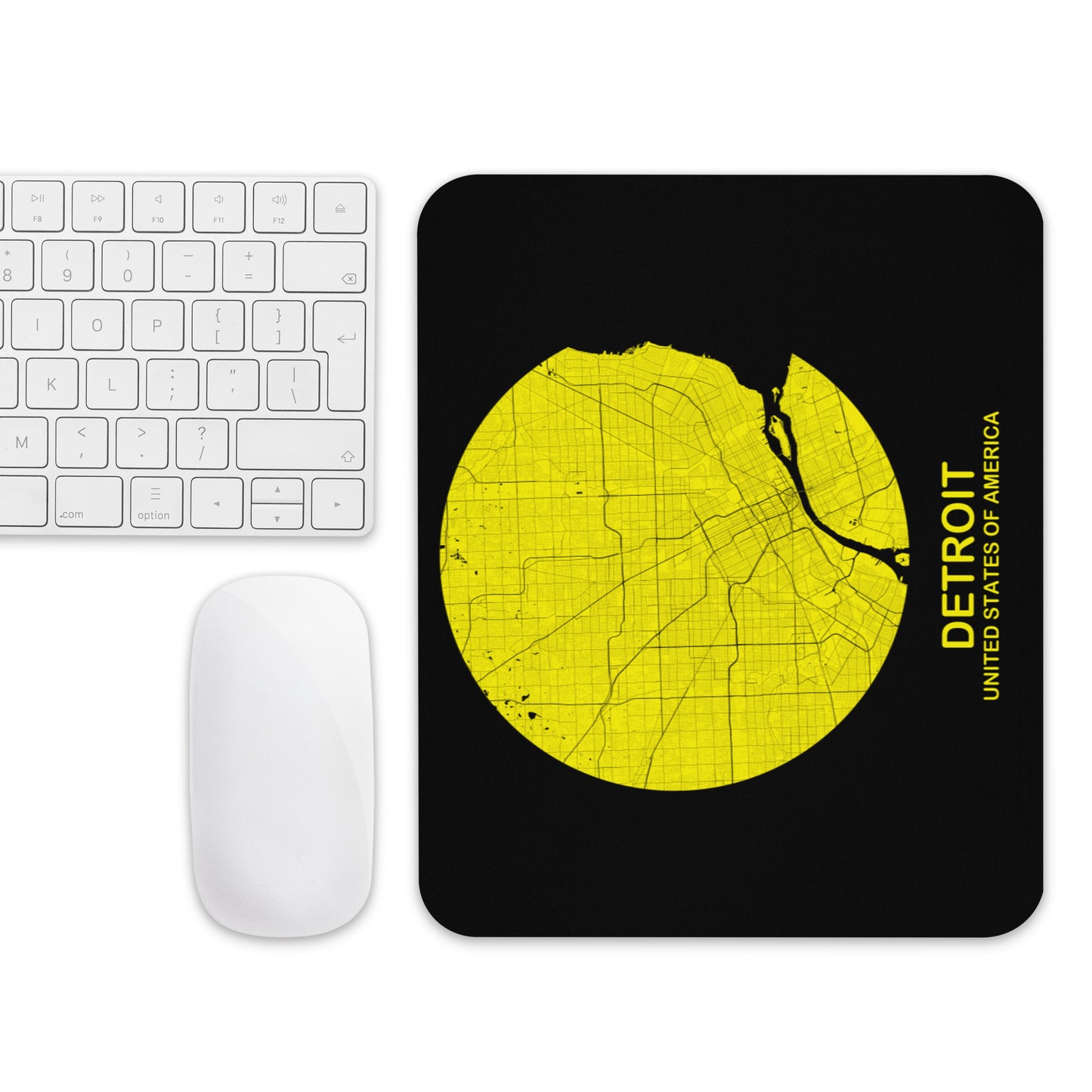 Detroit Circular Yellow Map Mouse Pad