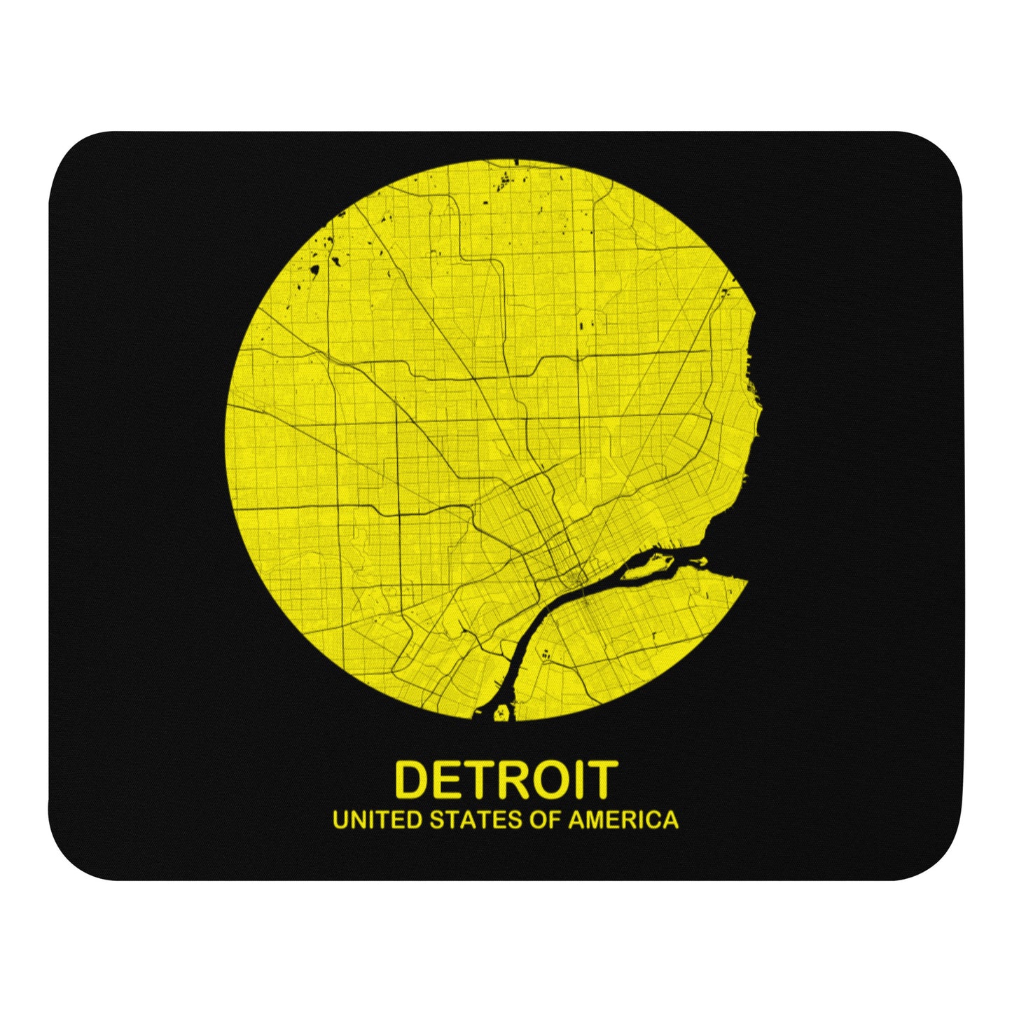 Detroit Circular Yellow Map Mouse Pad