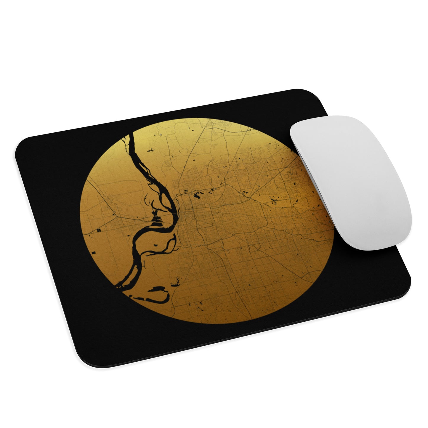 Memphis Gold on Black Map Mouse Pad