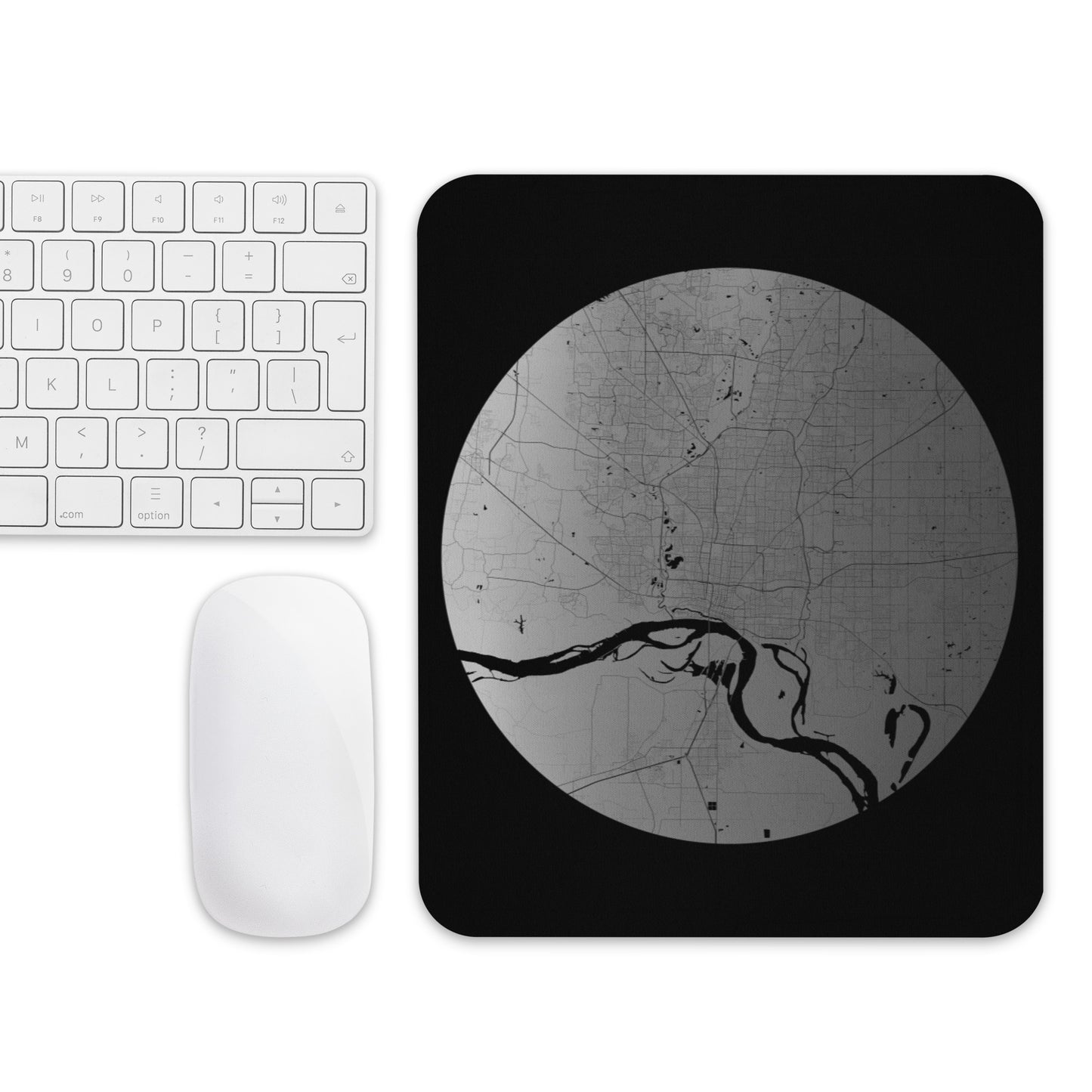 Memphis Silver on Black Map Mouse Pad