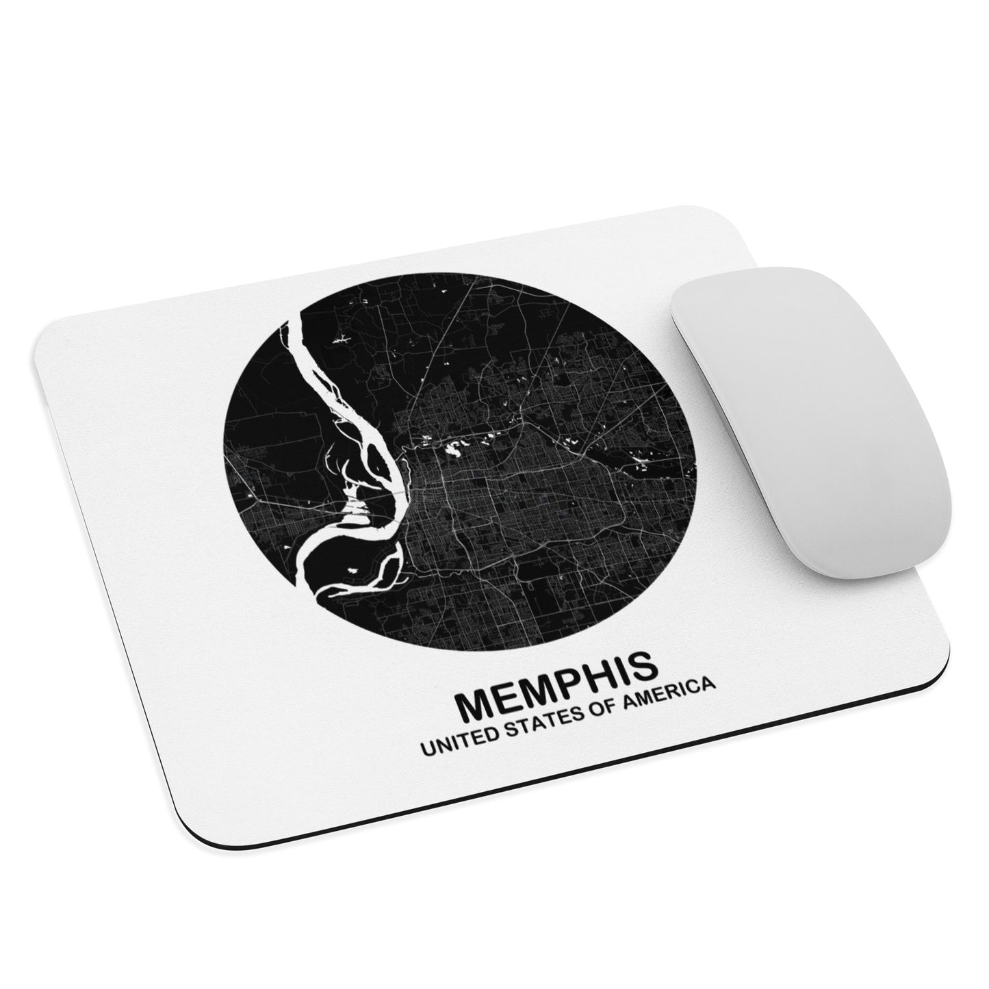 Memphis Circular Black Map Mouse Pad