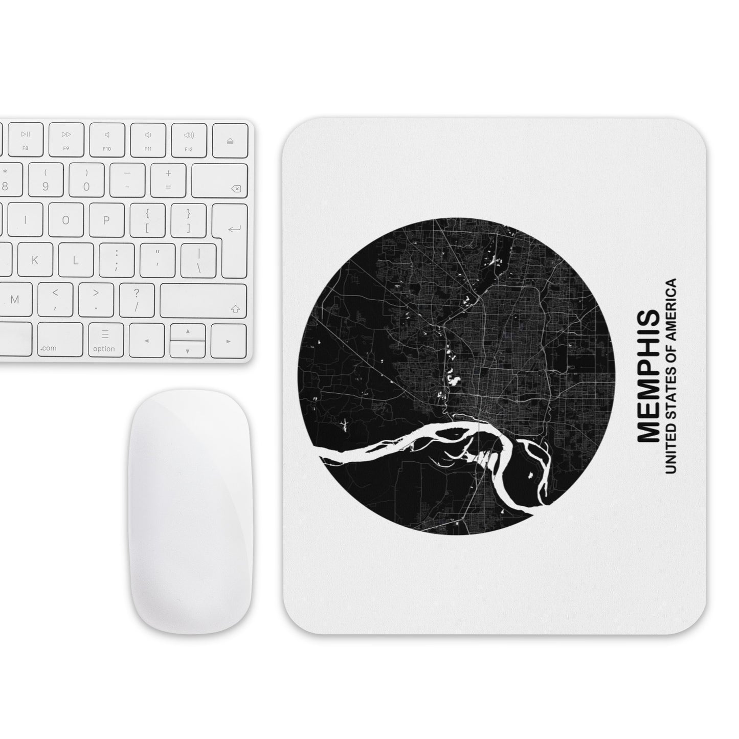 Memphis Circular Black Map Mouse Pad